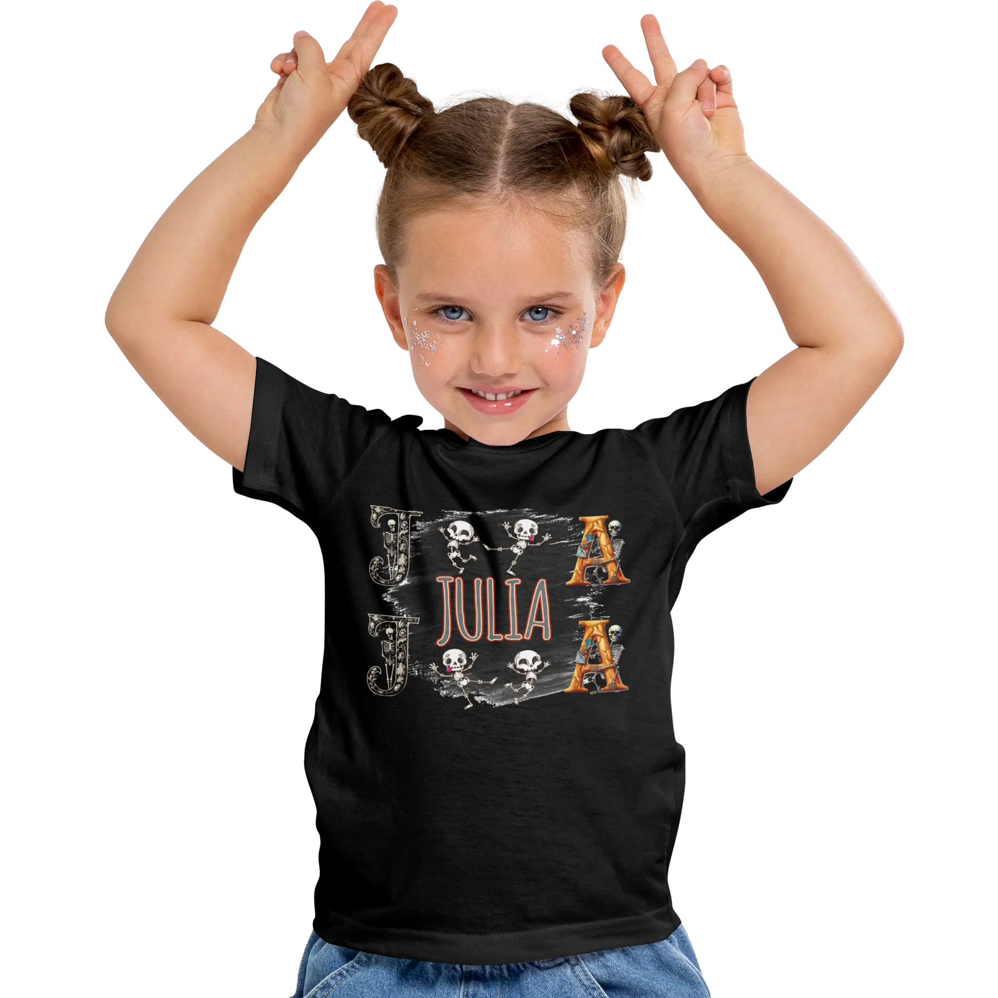 T-shirt personnalisé pour filles - Motif squelette sauteur Initiale et dernière lettre avec prénom - MiniLook