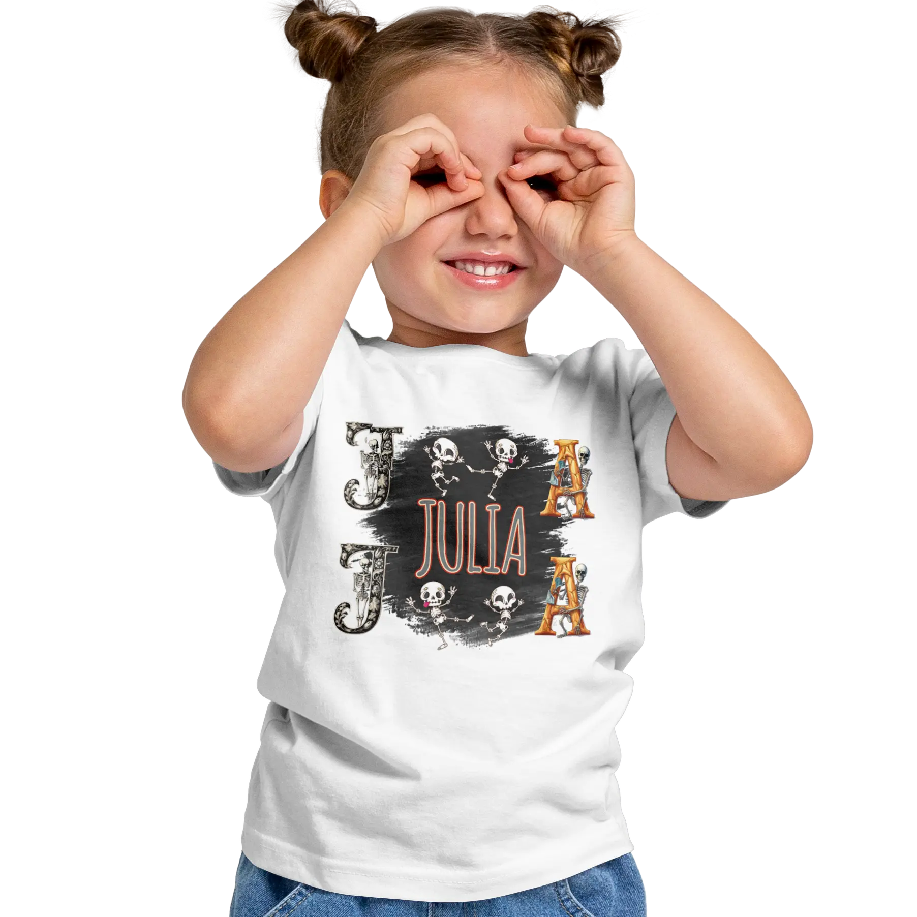 T-shirt personnalisé pour filles - Motif squelette sauteur Initiale et dernière lettre avec prénom - MiniLook