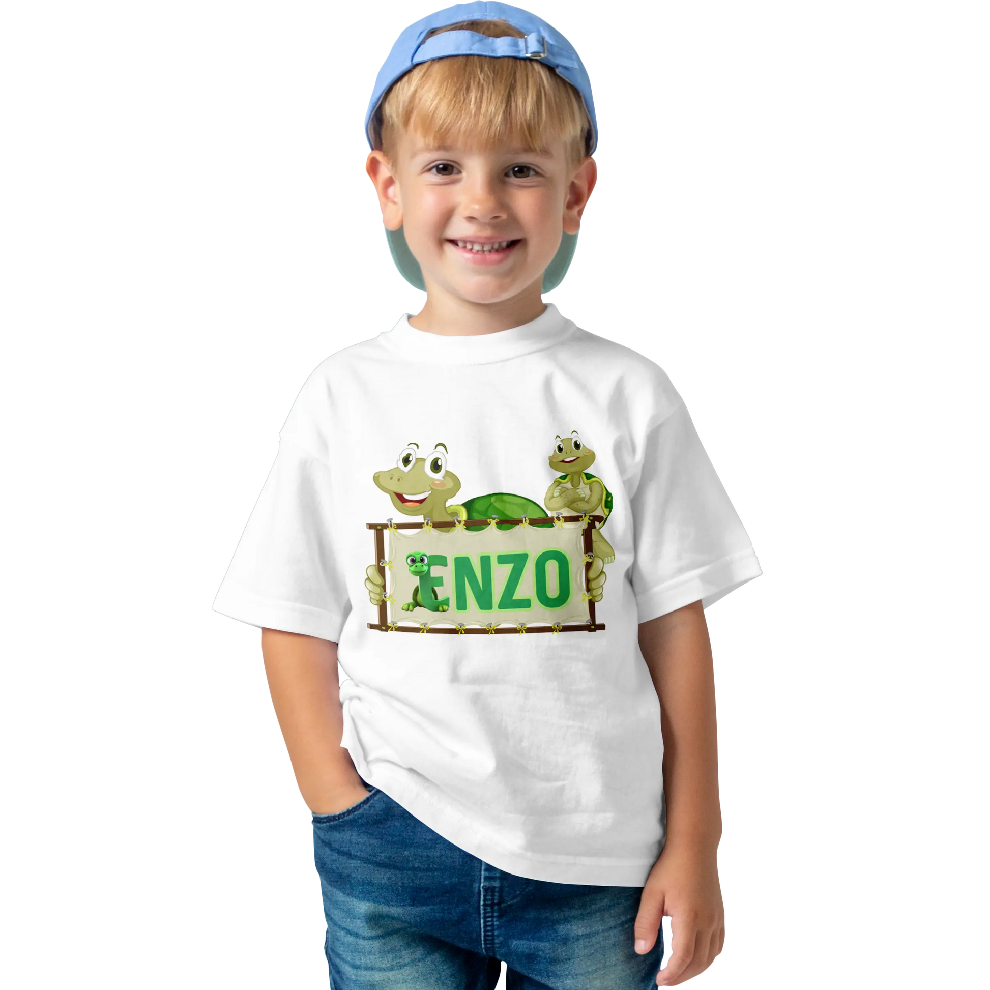 T-Shirt Personnalisé Tortue Montrant Nom Tricoté - Prénom pour Garçon - MiniLook