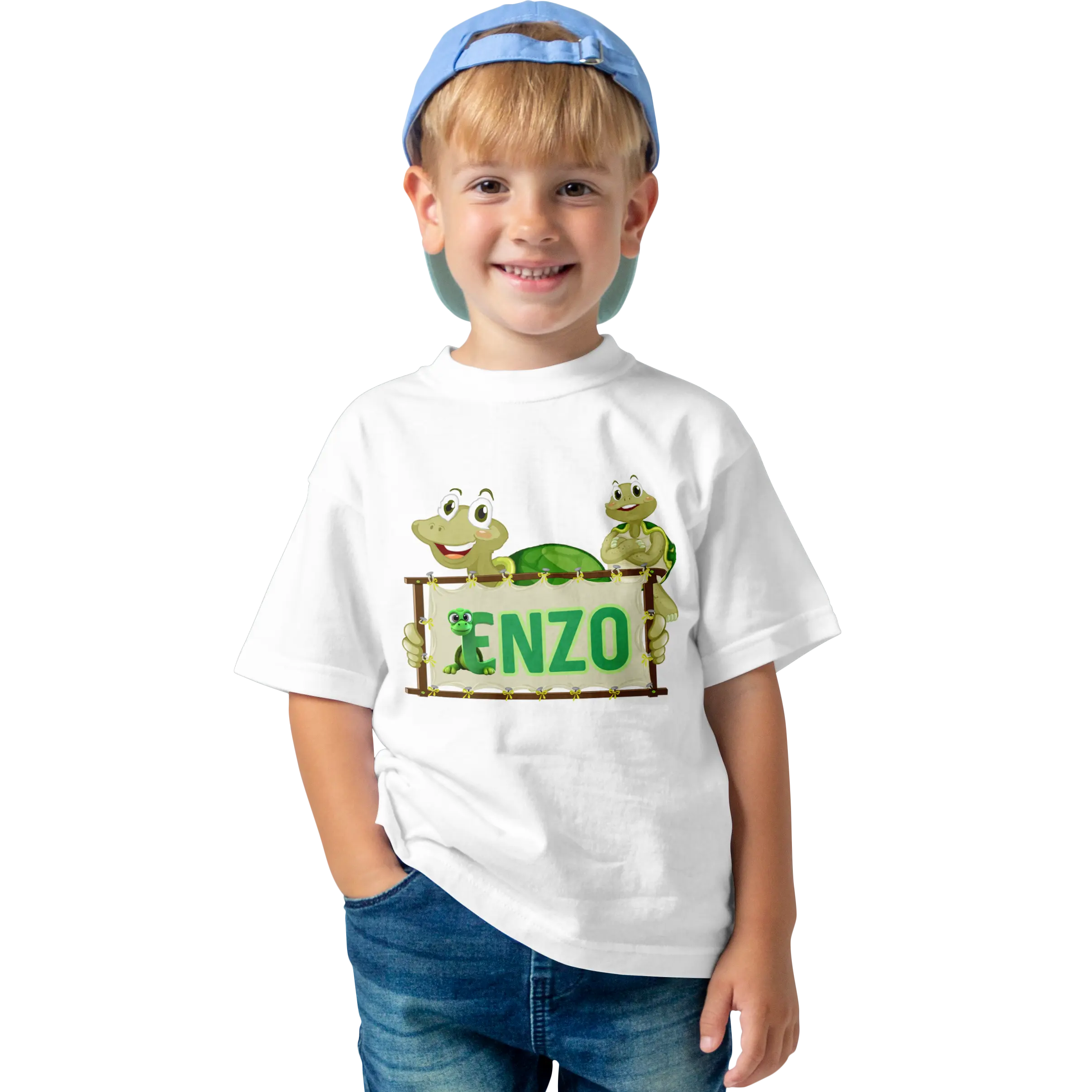 T-Shirt Personnalisé Tortue Montrant Nom Tricoté - Prénom pour Garçon - MiniLook