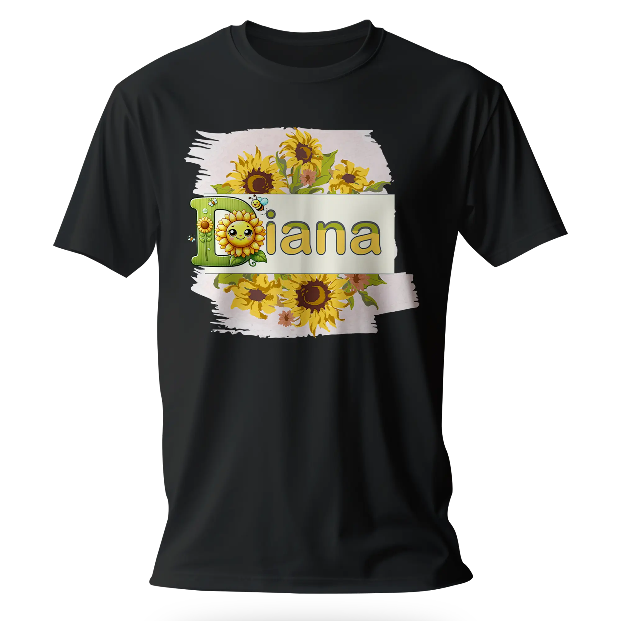 T-Shirt Personnalisé Motif Tournesols avec Visage - Prénom - MiniLook