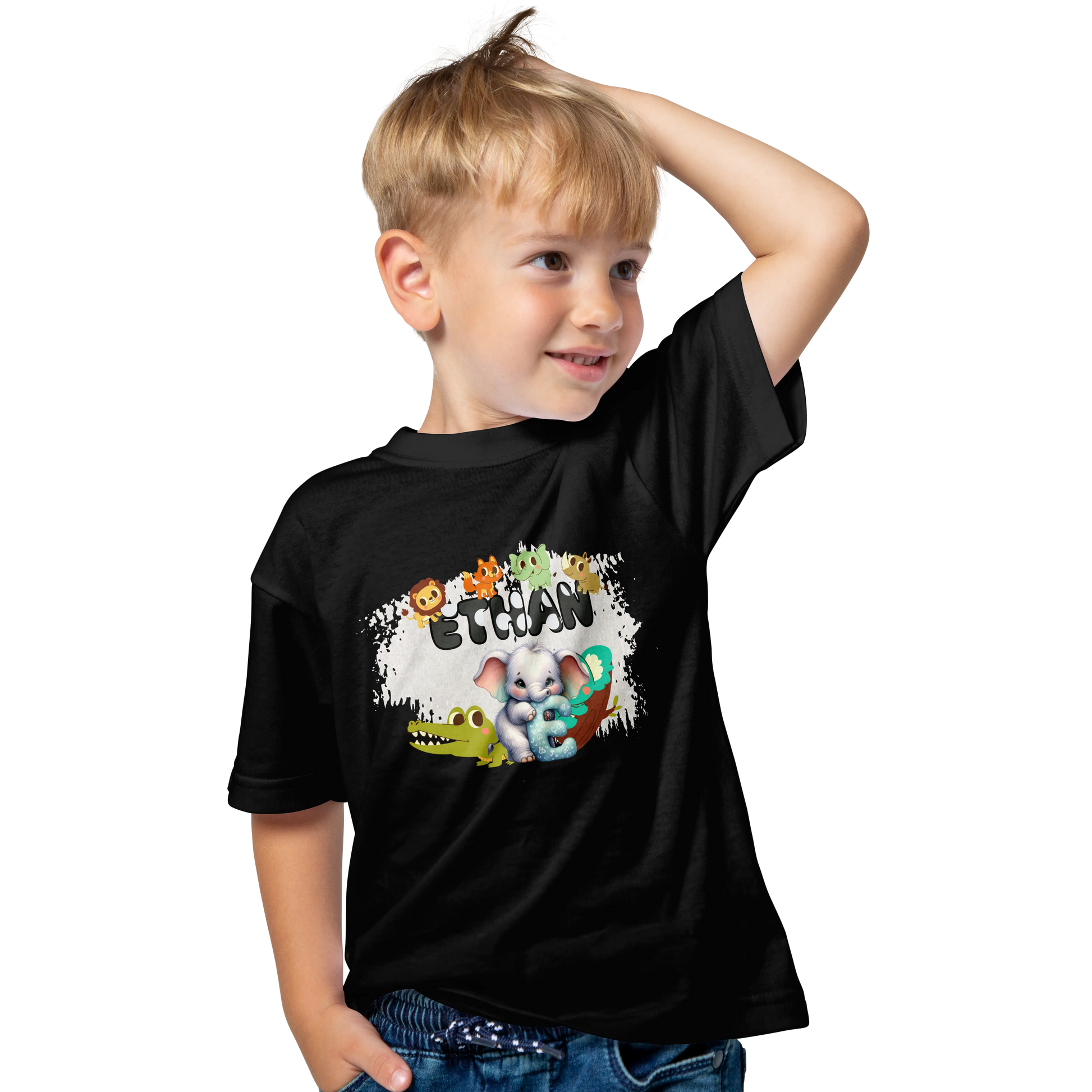 T-shirt personnalisé pour bébé motif animal et crocodile - Initiale et prénom - MiniLook