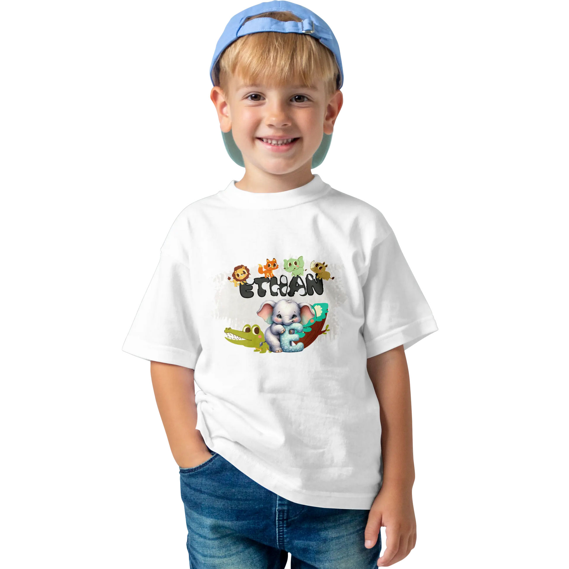 T-shirt personnalisé pour bébé motif animal et crocodile - Initiale et prénom - MiniLook