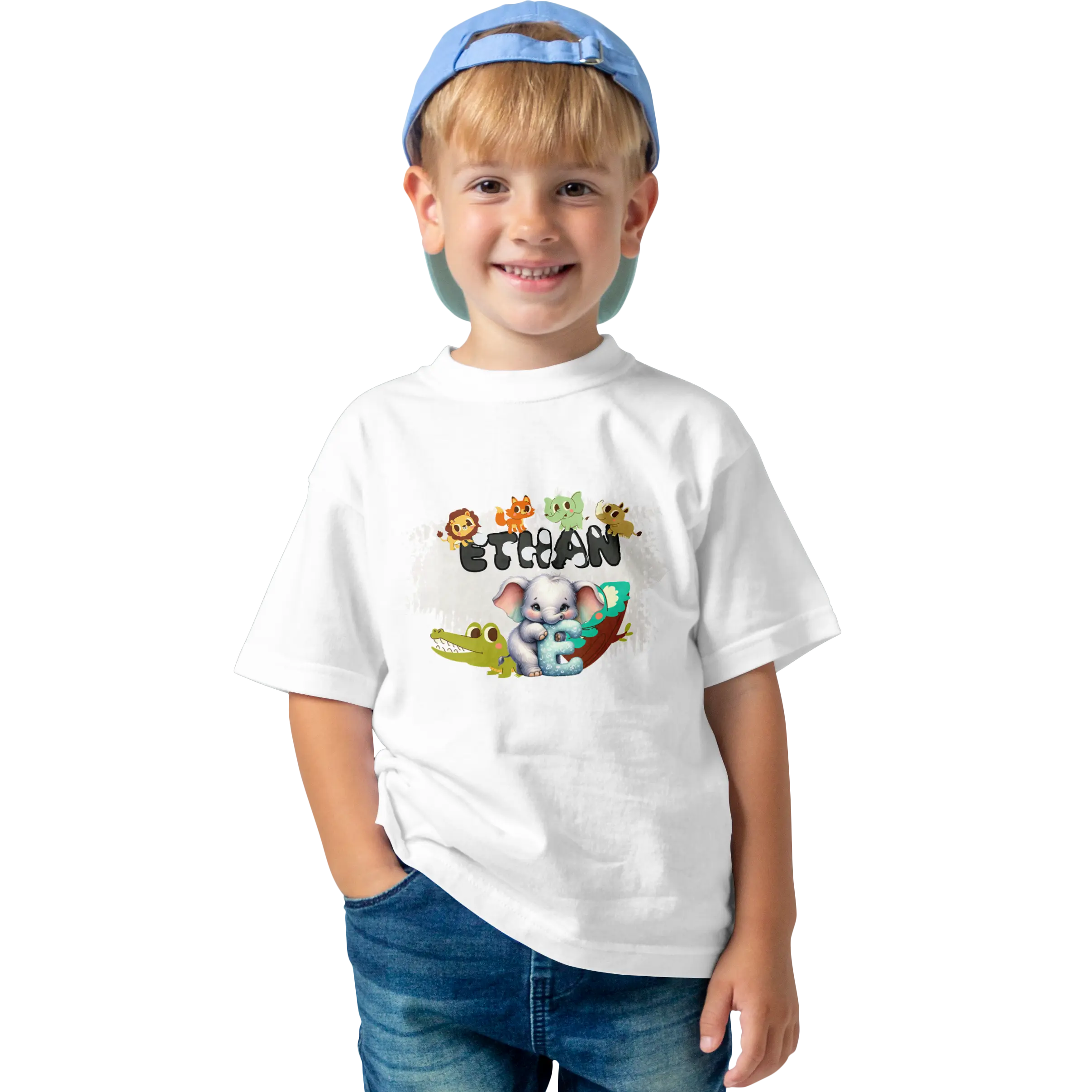 T-shirt personnalisé pour bébé motif animal et crocodile - Initiale et prénom - MiniLook