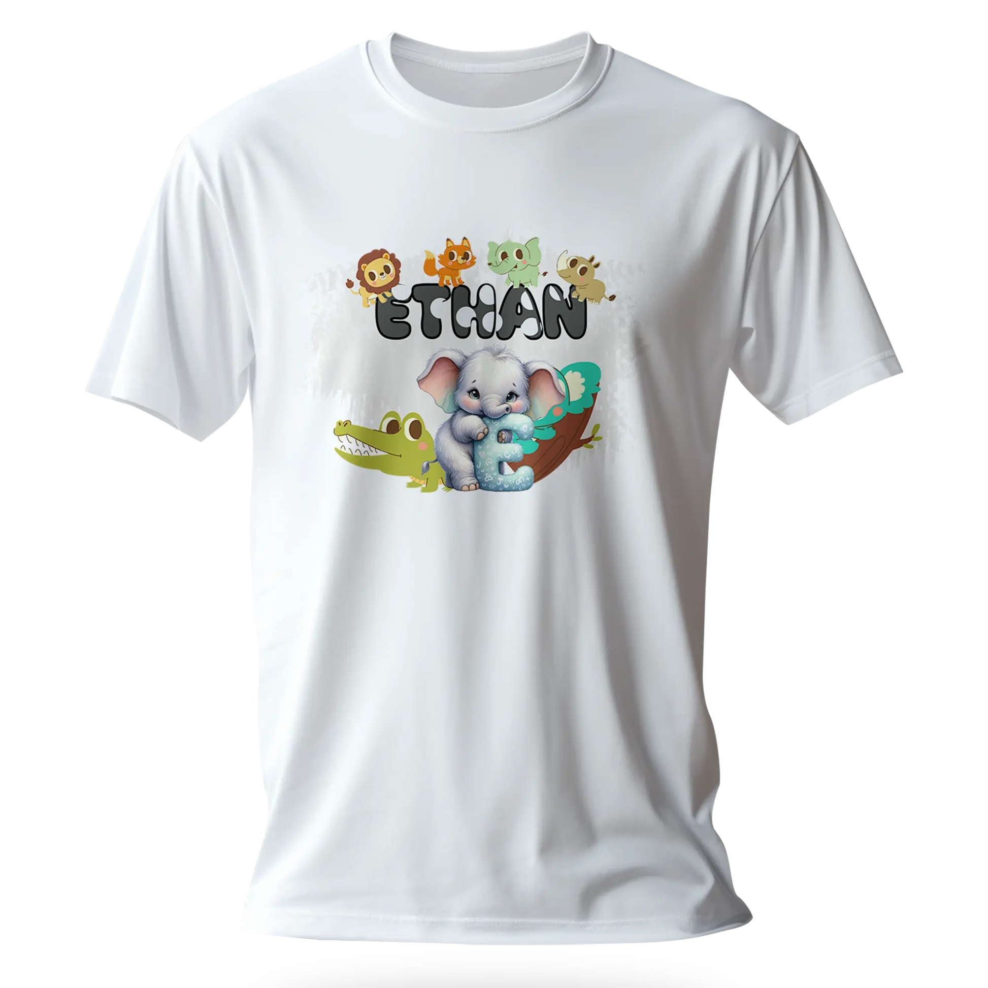 T-shirt personnalisé pour bébé motif animal et crocodile - Initiale et prénom - MiniLook