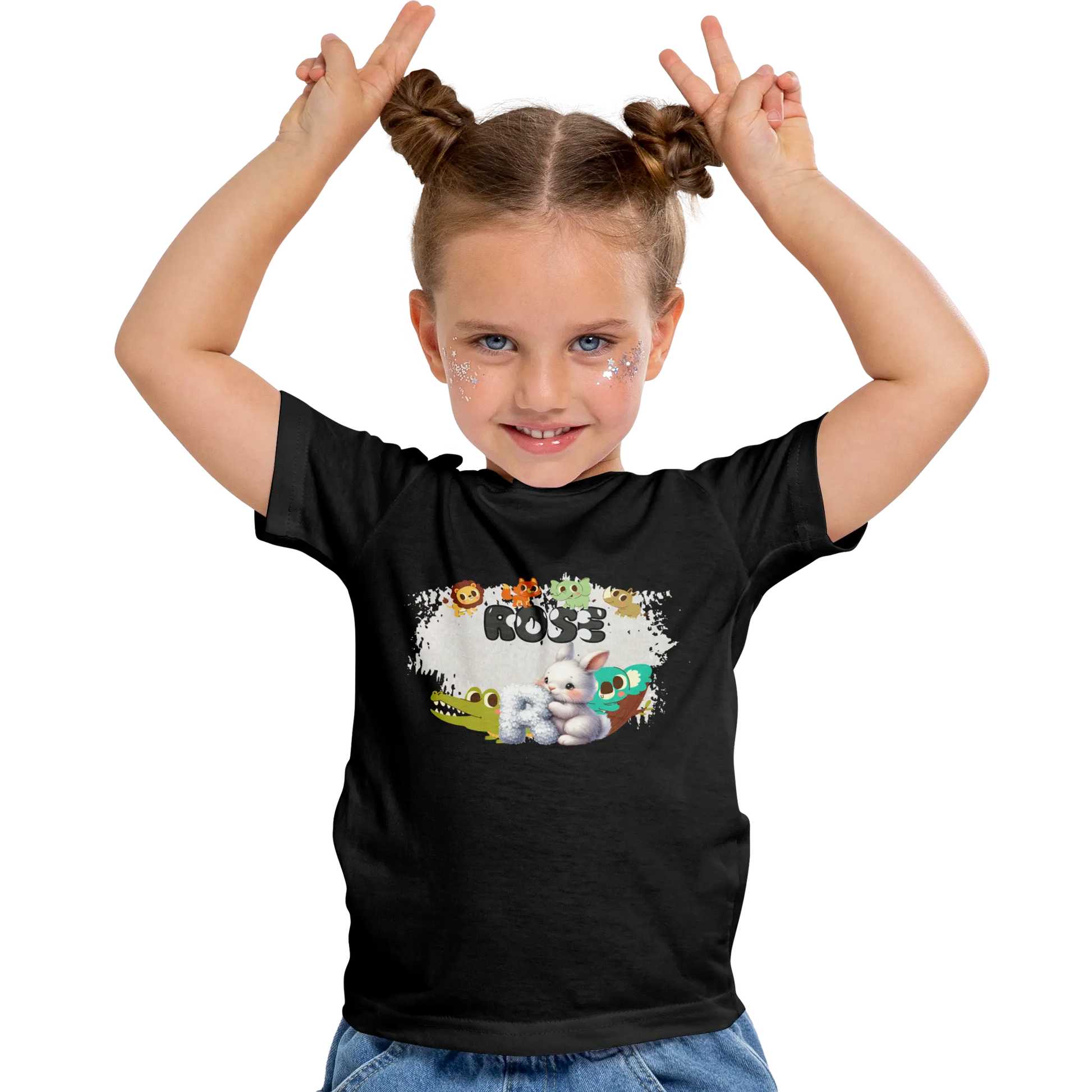 T-shirt personnalisé pour bébé motif animal et crocodile pour fille - Initiale et prénom - MiniLook