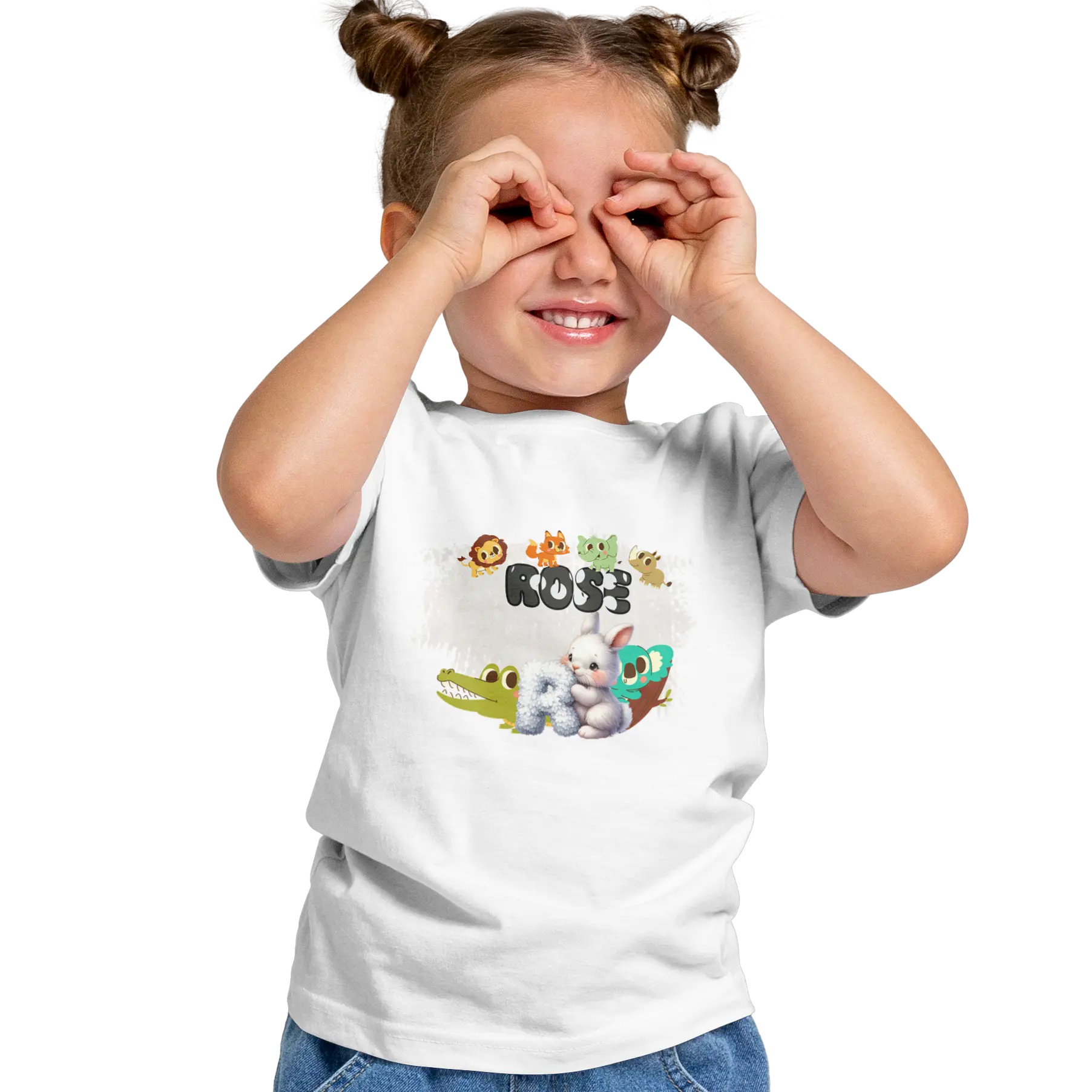 T-shirt personnalisé pour bébé motif animal et crocodile pour fille - Initiale et prénom - MiniLook