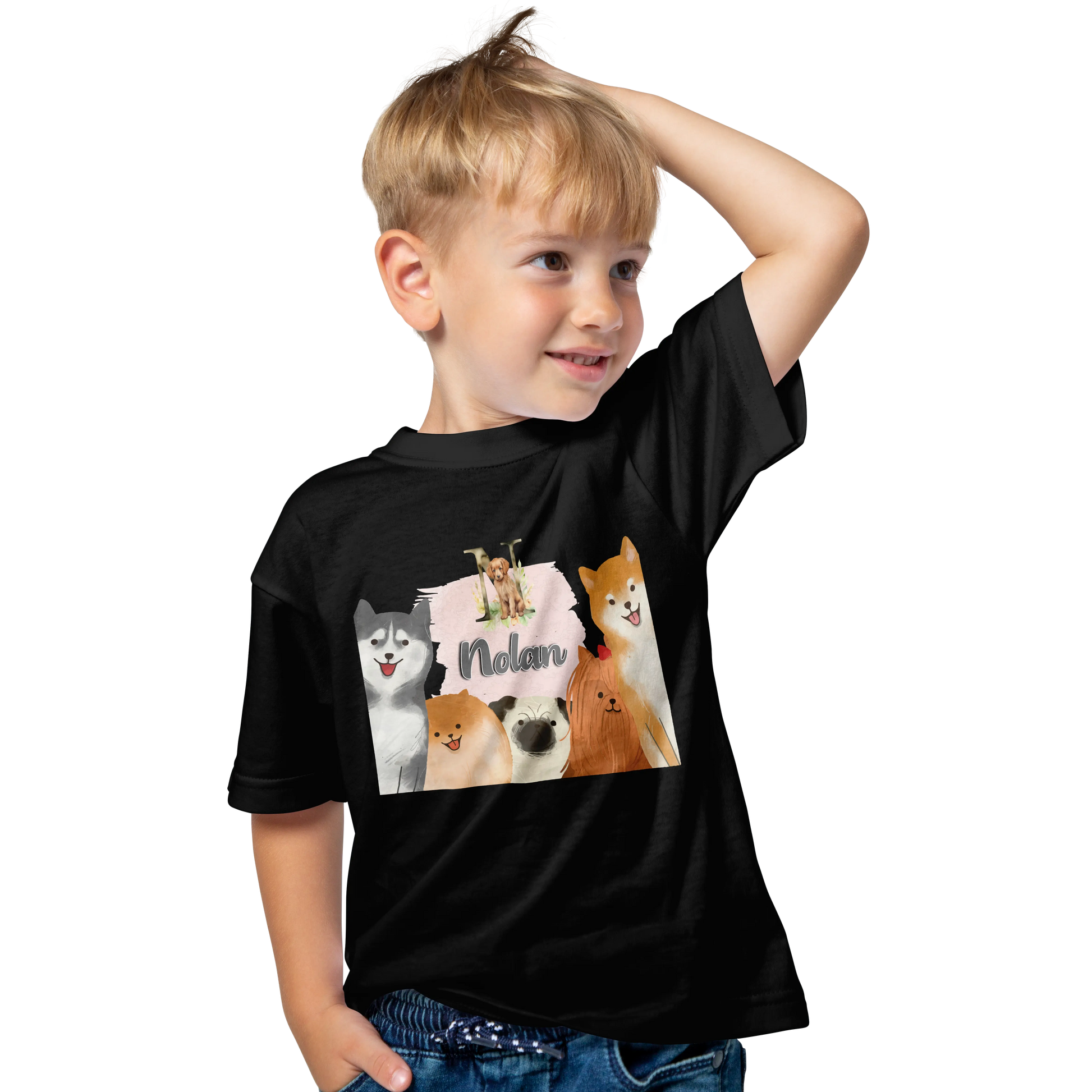 T-Shirt Personnalisé Chien & Chiot Souriant - Initiale et Prénom - MiniLook