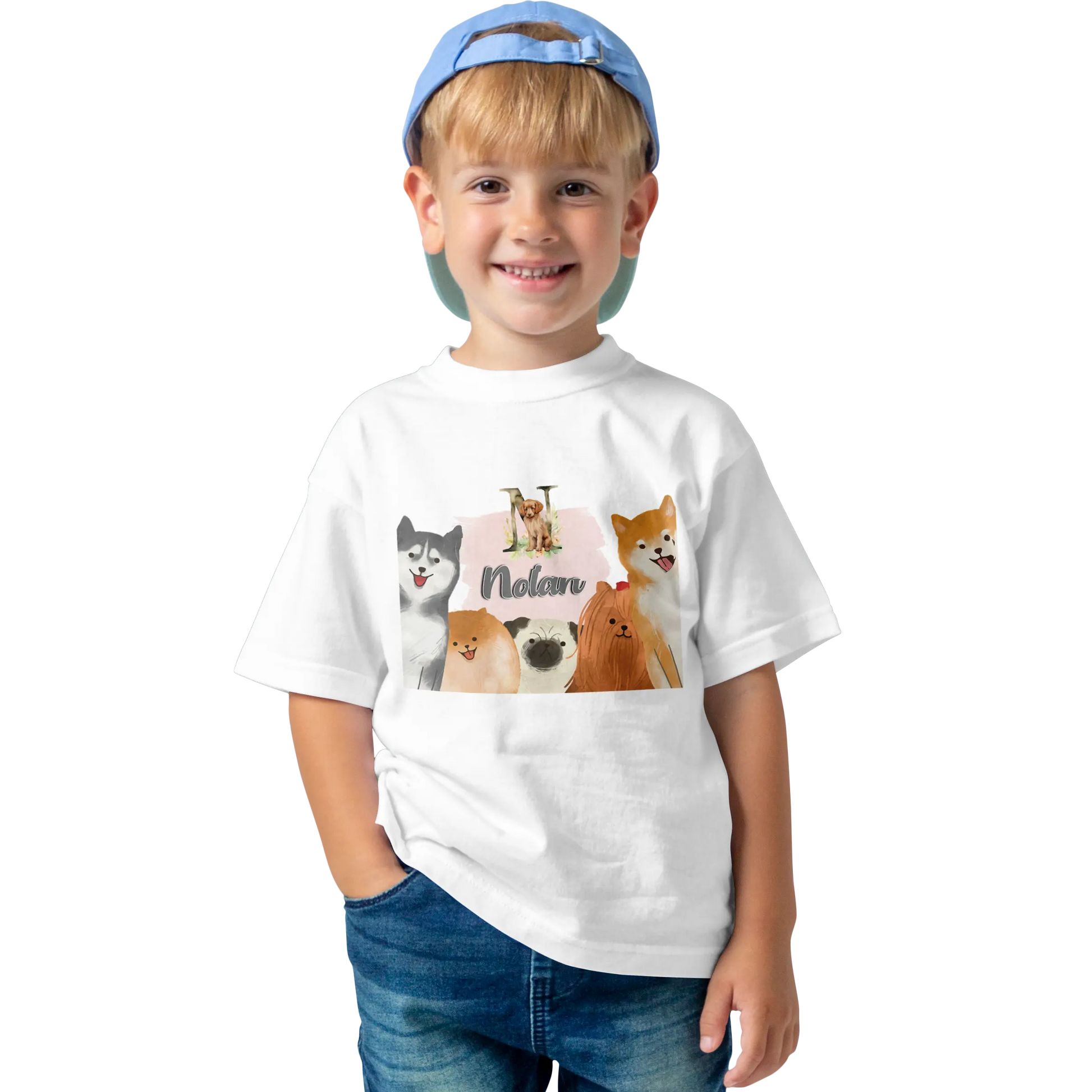 T-Shirt Personnalisé Chien & Chiot Souriant - Initiale et Prénom - MiniLook