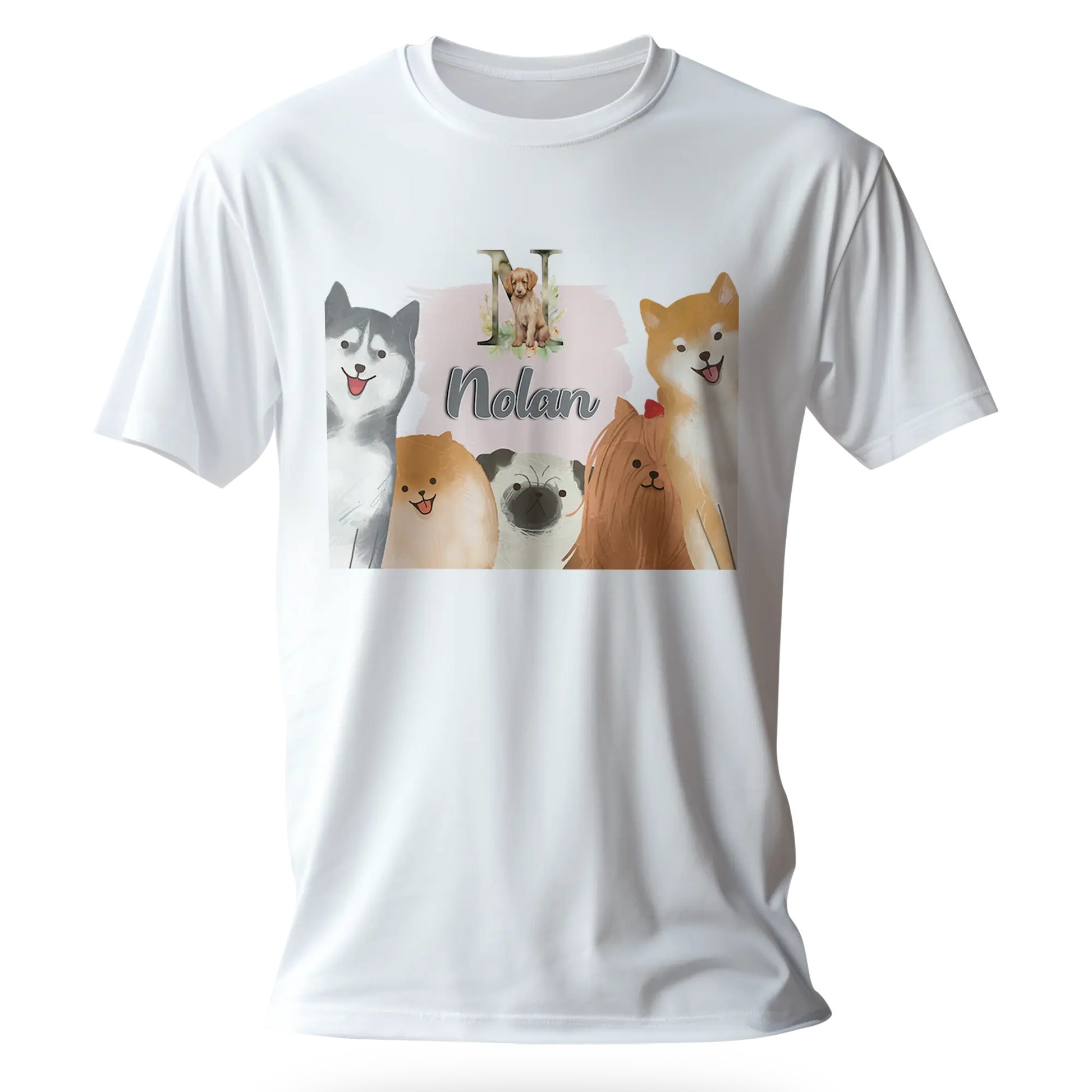 T-Shirt Personnalisé Chien & Chiot Souriant - Initiale et Prénom - MiniLook