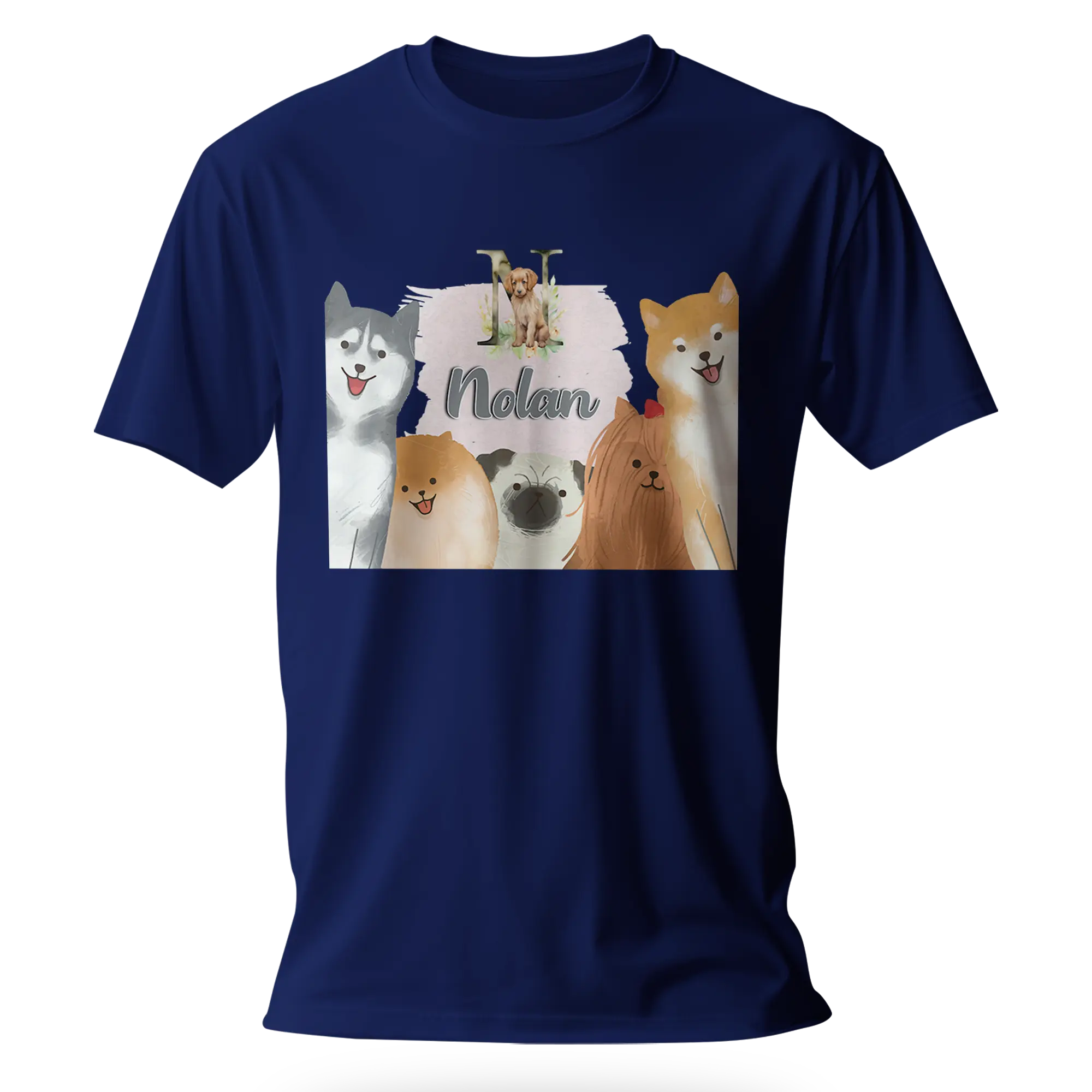 T-Shirt Personnalisé Chien & Chiot Souriant - Initiale et Prénom - MiniLook