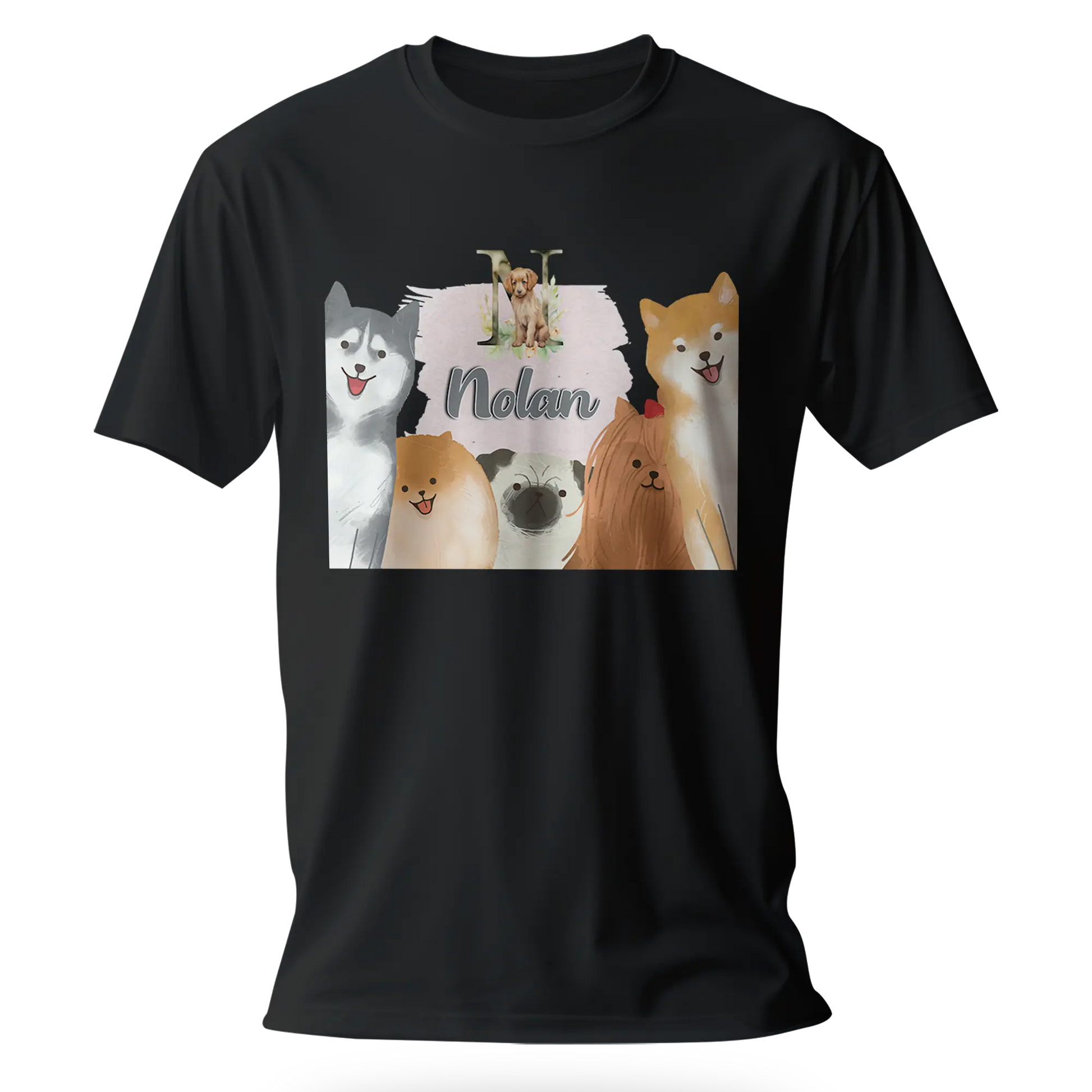 T-Shirt Personnalisé Chien & Chiot Souriant - Initiale et Prénom - MiniLook