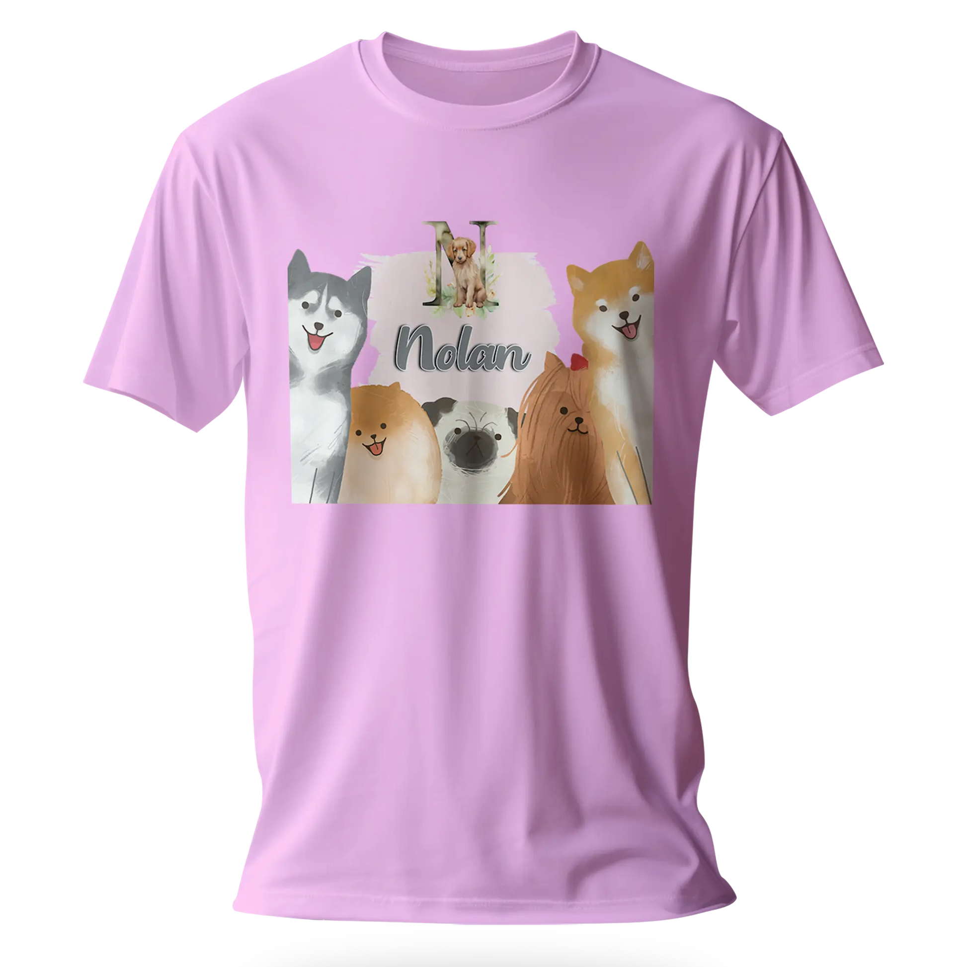 T-Shirt Personnalisé Chien & Chiot Souriant - Initiale et Prénom - MiniLook