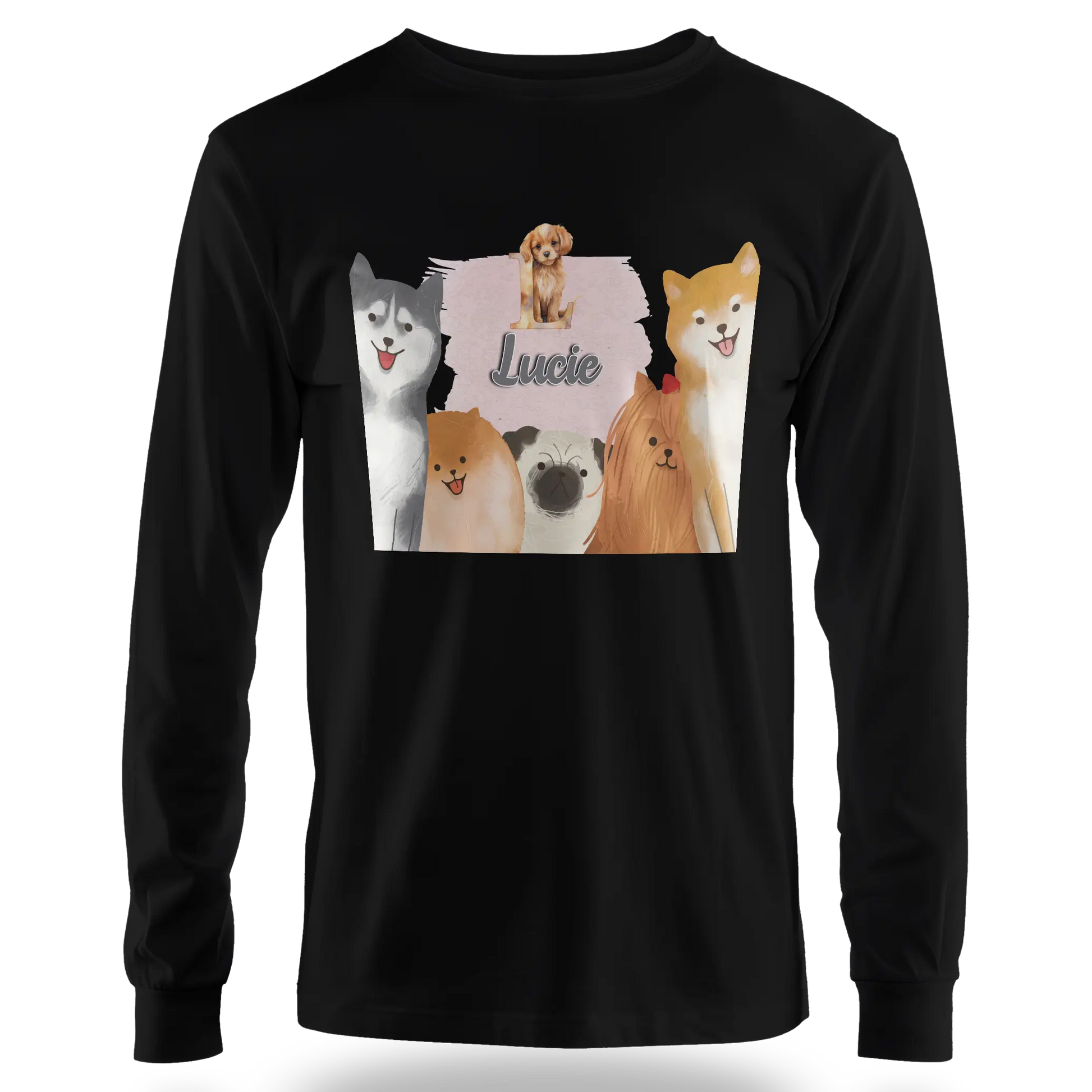 T-Shirt Personnalisé Chien & Chiot Souriant Pour Fille - Initiale et Prénom - MiniLook