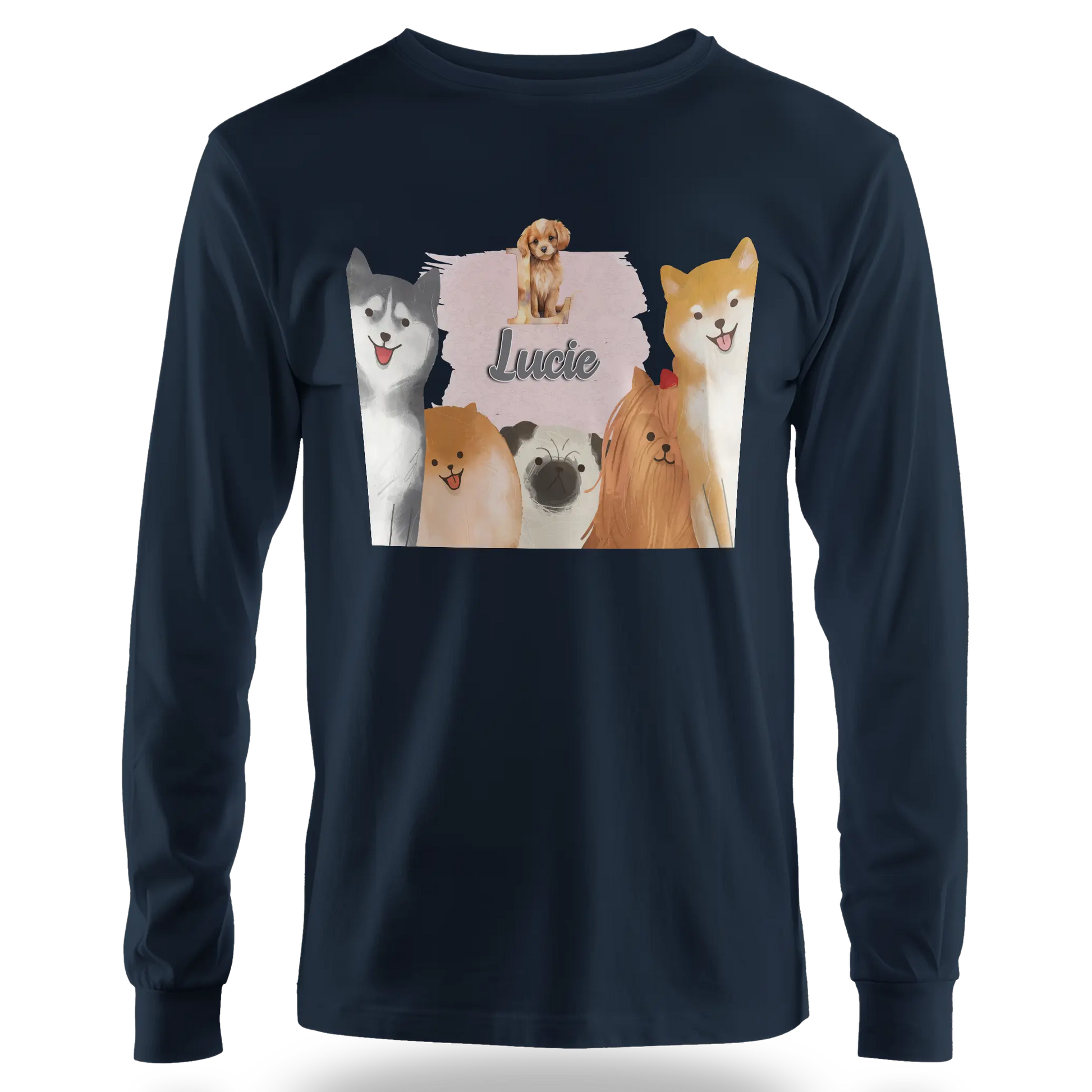 T-Shirt Personnalisé Chien & Chiot Souriant Pour Fille - Initiale et Prénom - MiniLook