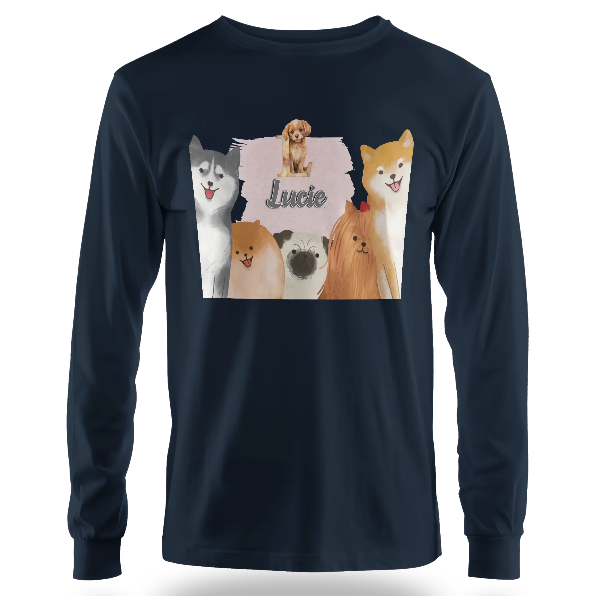 T-Shirt Personnalisé Chien & Chiot Souriant Pour Fille - Initiale et Prénom - MiniLook