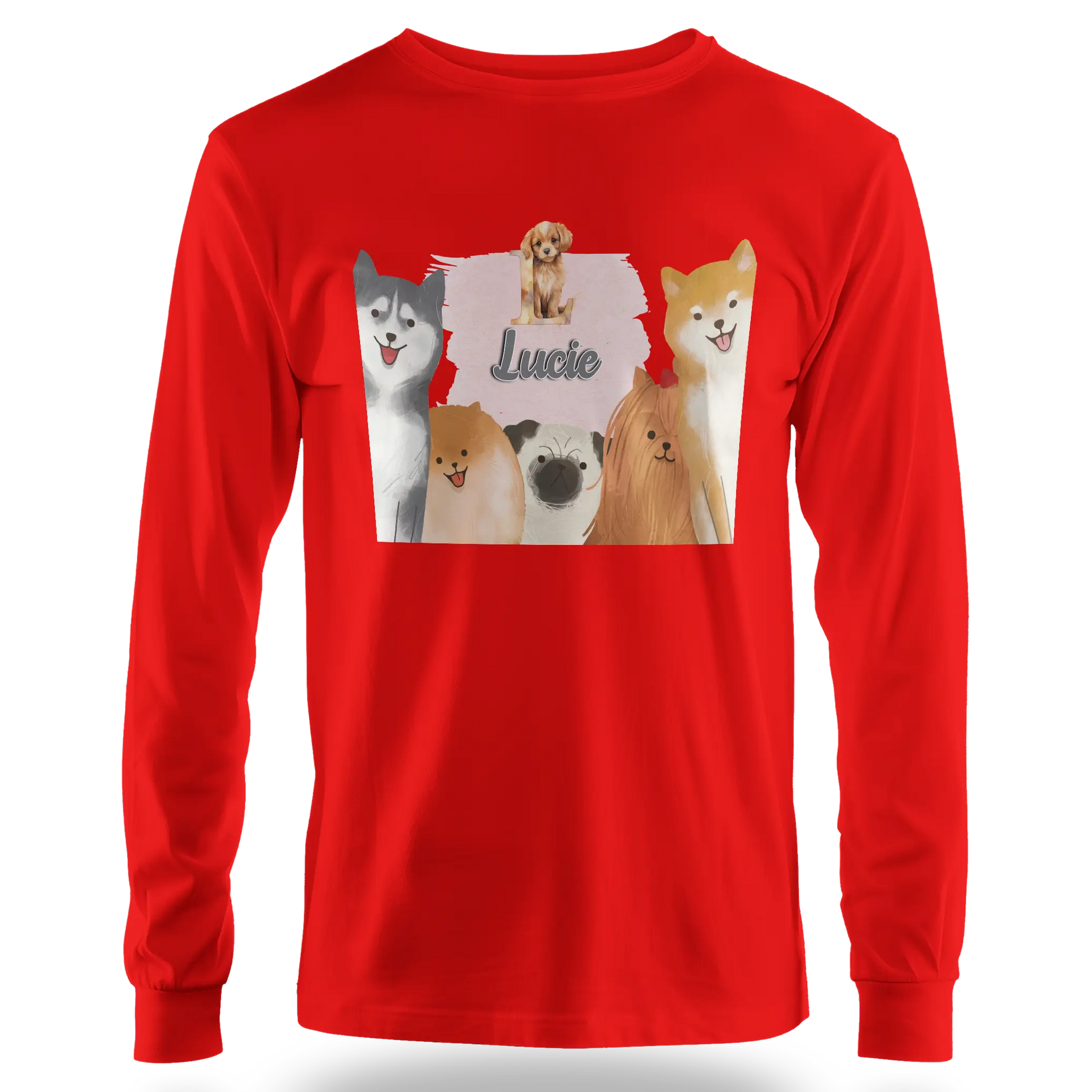 T-Shirt Personnalisé Chien & Chiot Souriant Pour Fille - Initiale et Prénom - MiniLook