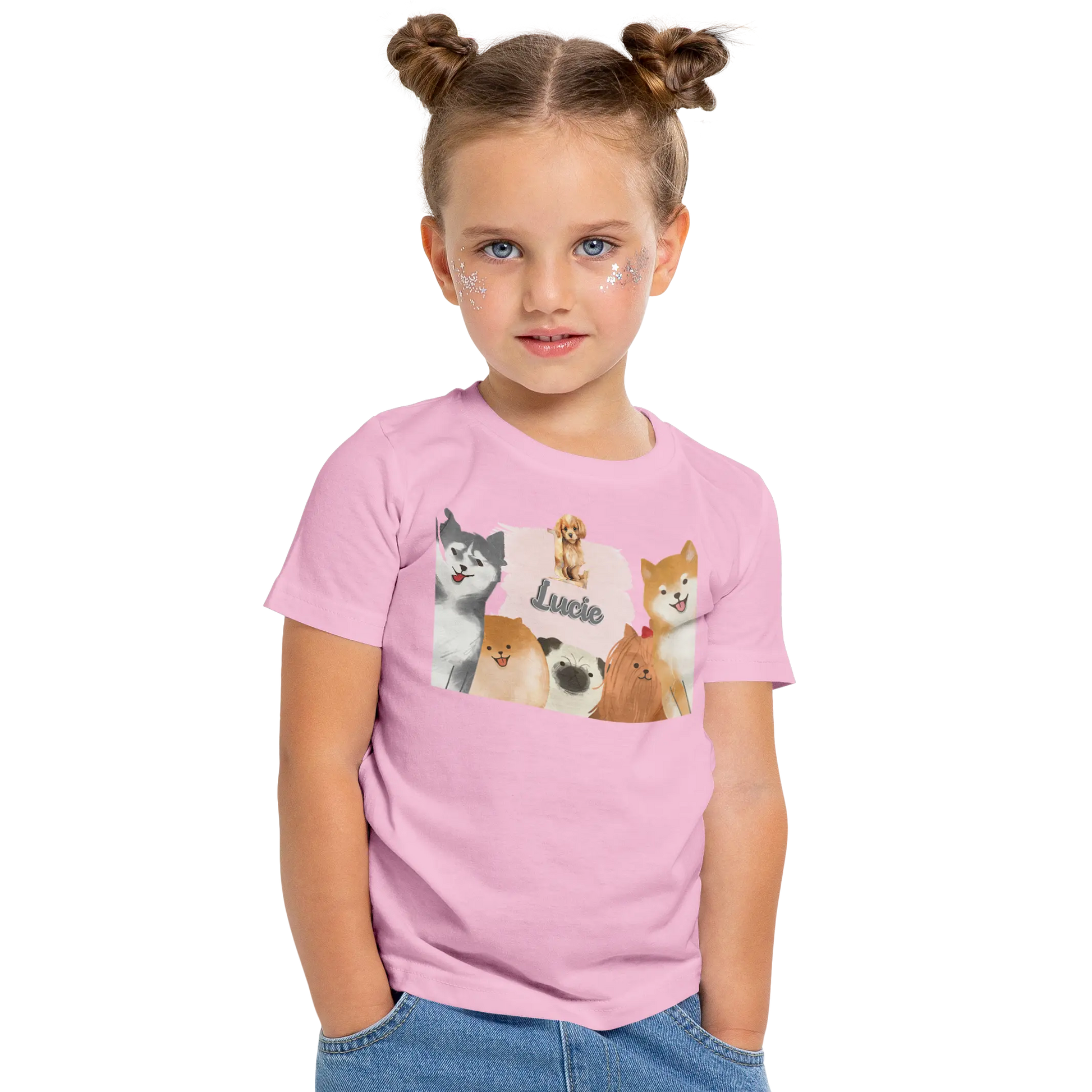 T-Shirt Personnalisé Chien & Chiot Souriant Pour Fille - Initiale et Prénom - MiniLook