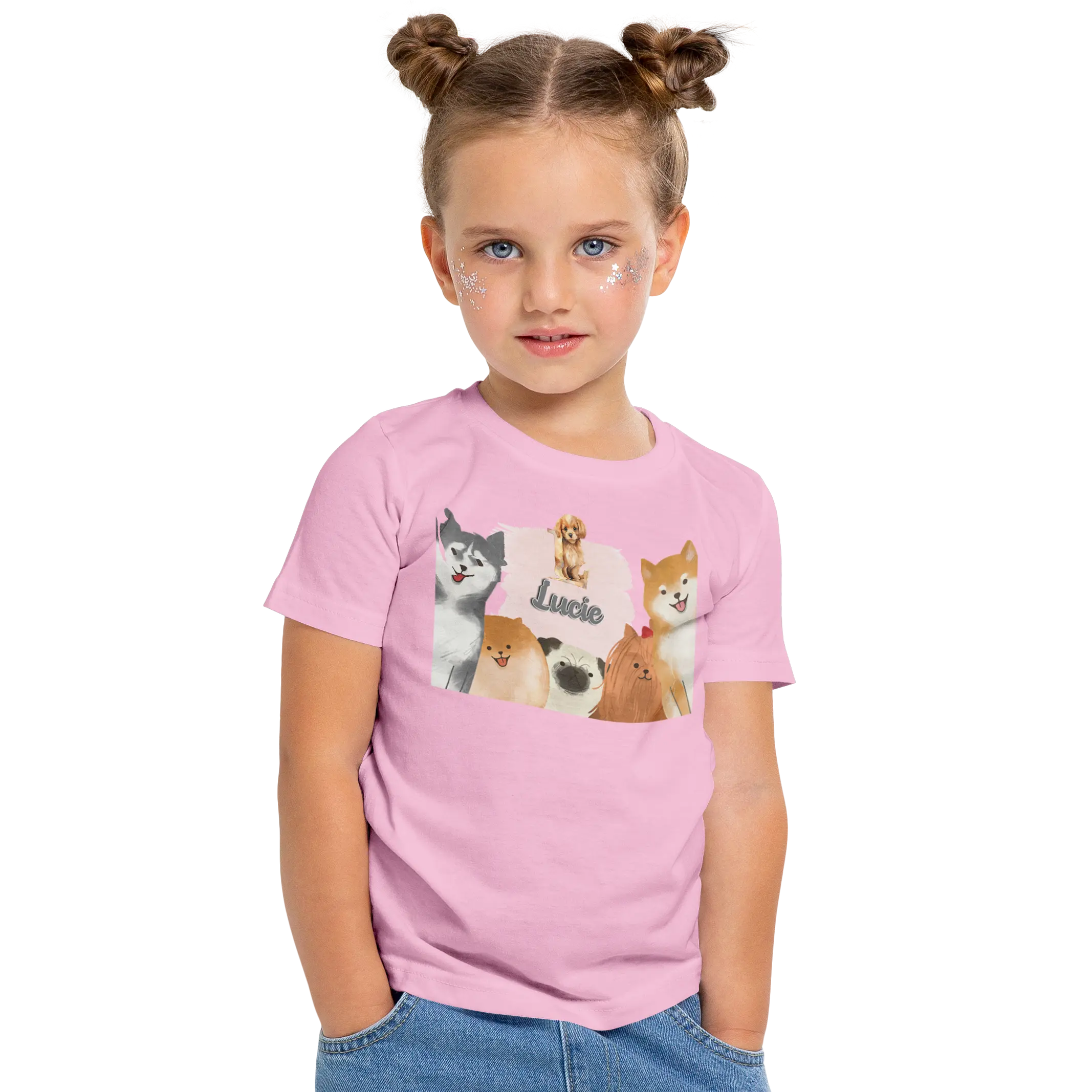 T-Shirt Personnalisé Chien & Chiot Souriant Pour Fille - Initiale et Prénom - MiniLook