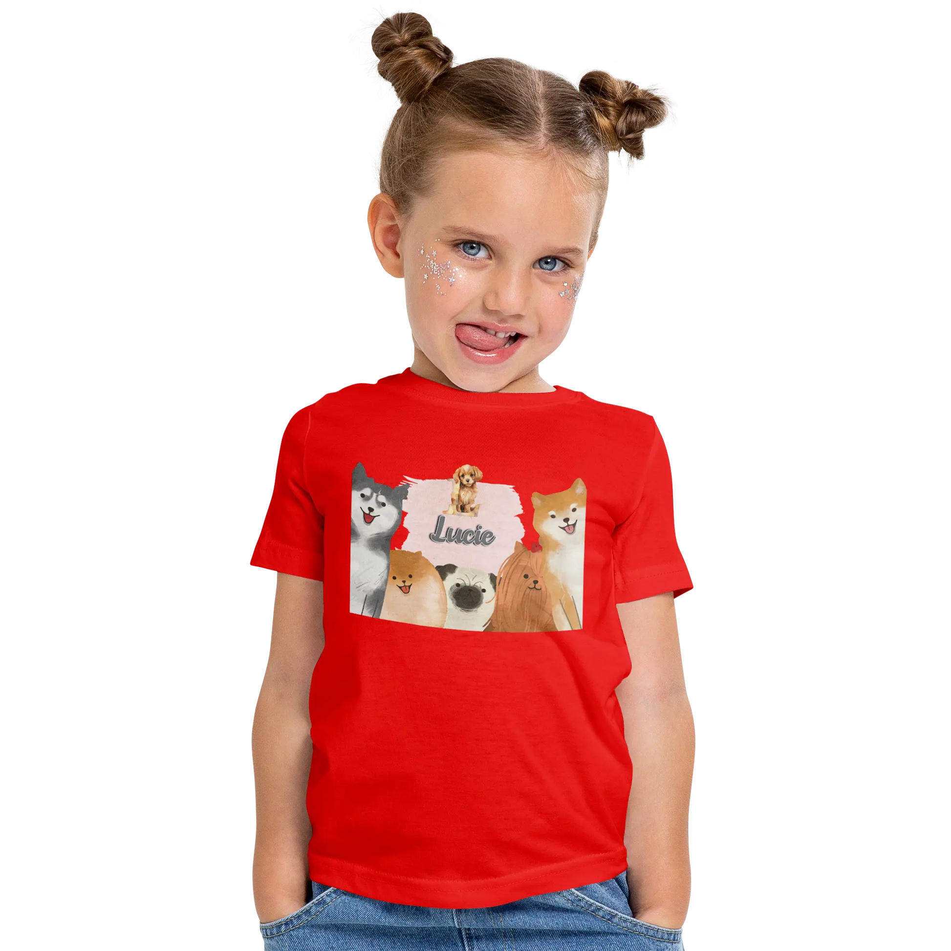 T-Shirt Personnalisé Chien & Chiot Souriant Pour Fille - Initiale et Prénom - MiniLook