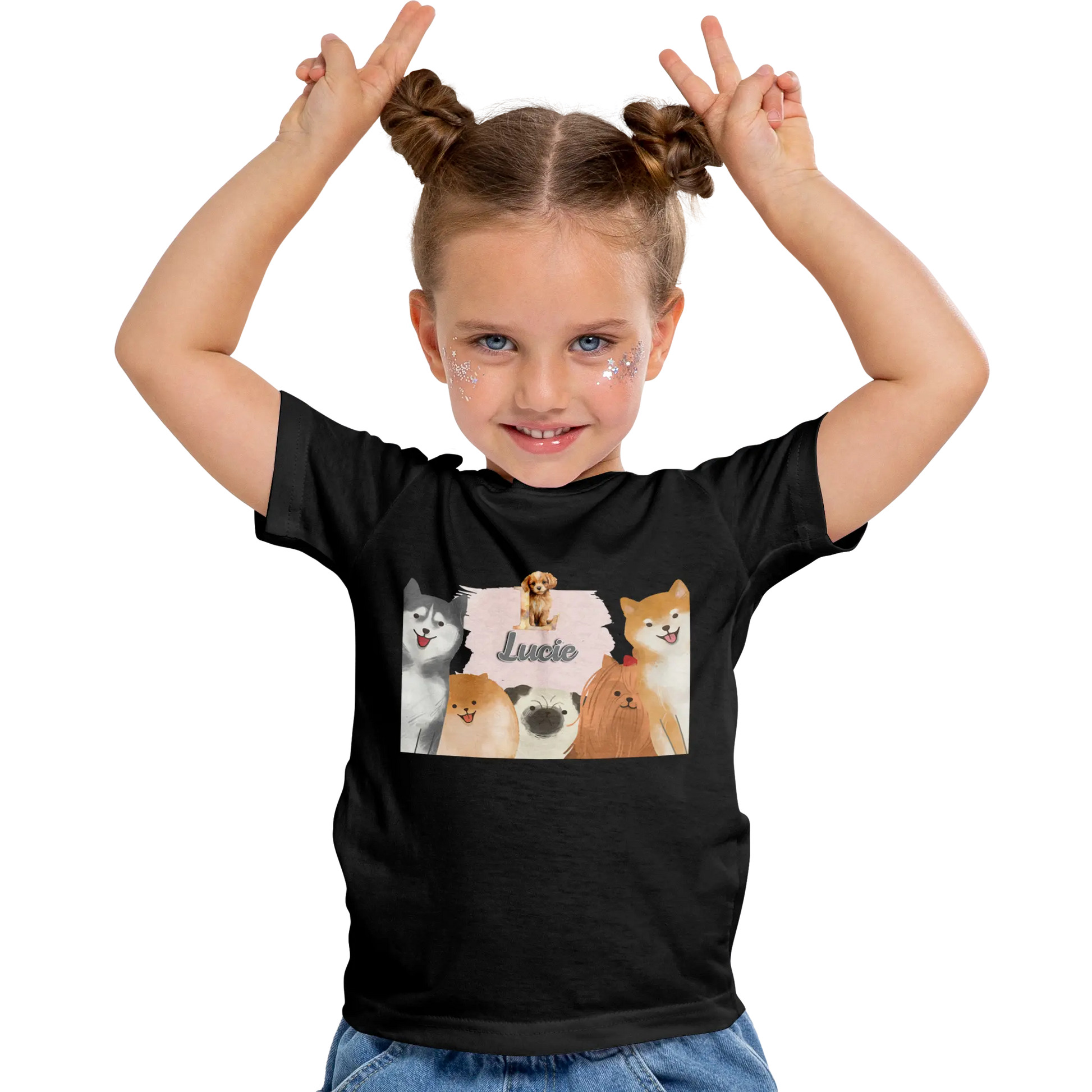 T-Shirt Personnalisé Chien & Chiot Souriant Pour Fille - Initiale et Prénom - MiniLook