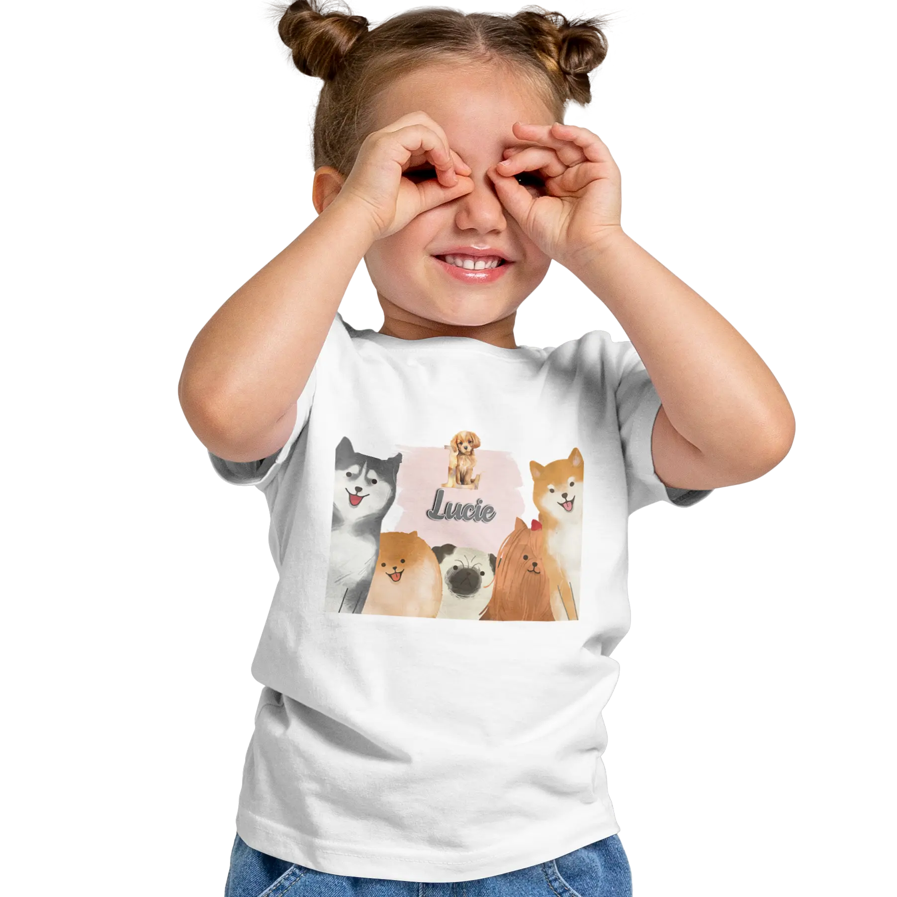 T-Shirt Personnalisé Chien & Chiot Souriant Pour Fille - Initiale et Prénom - MiniLook