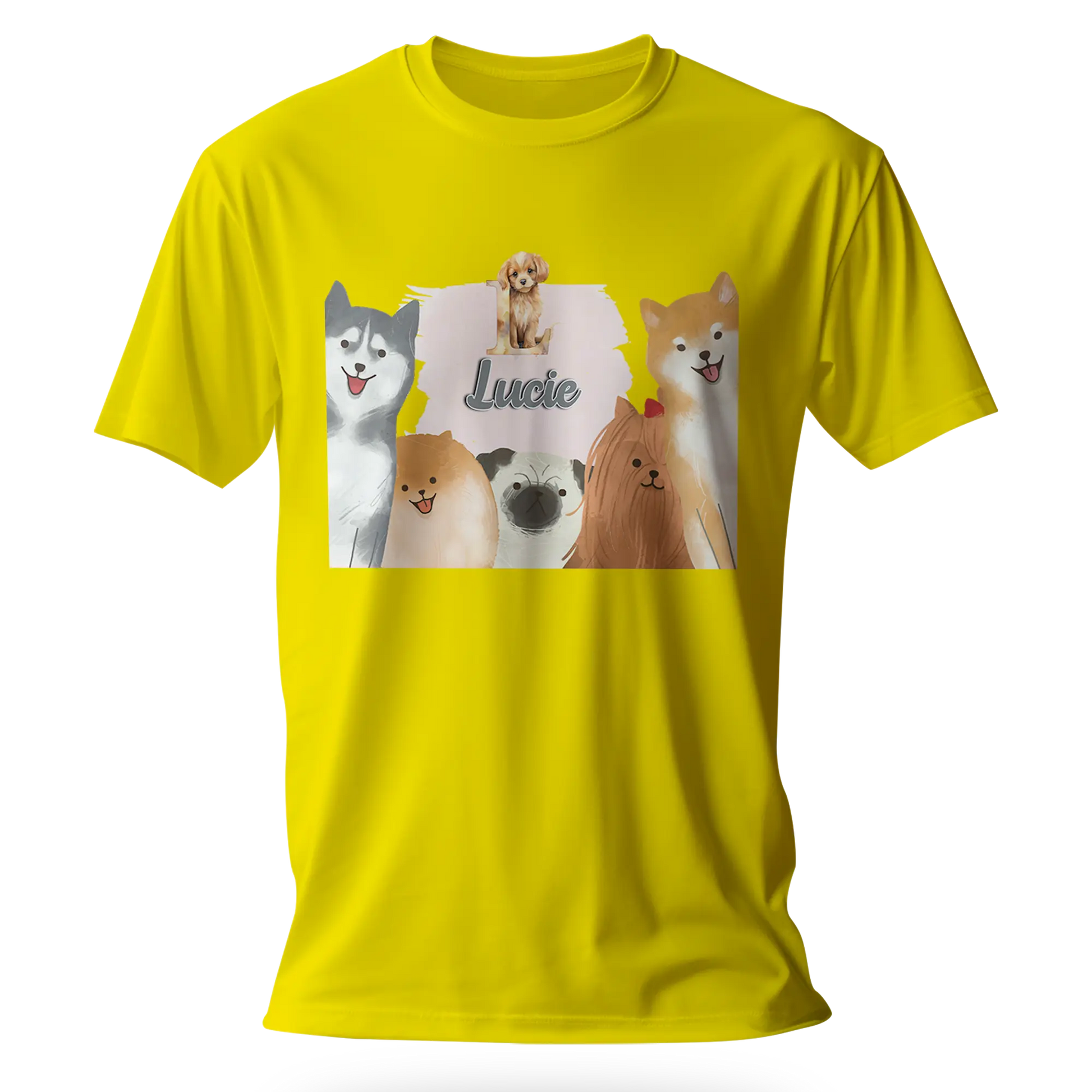 T-Shirt Personnalisé Chien & Chiot Souriant Pour Fille - Initiale et Prénom - MiniLook