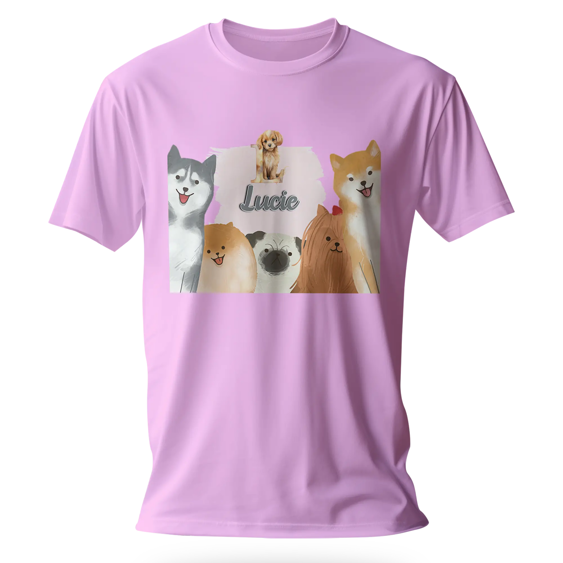 T-Shirt Personnalisé Chien & Chiot Souriant Pour Fille - Initiale et Prénom - MiniLook