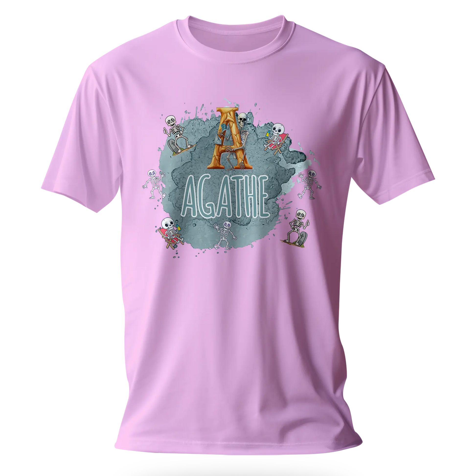 T-shirt personnalisé pour fille - Motif squelette excité Prénom et initiale - MiniLook