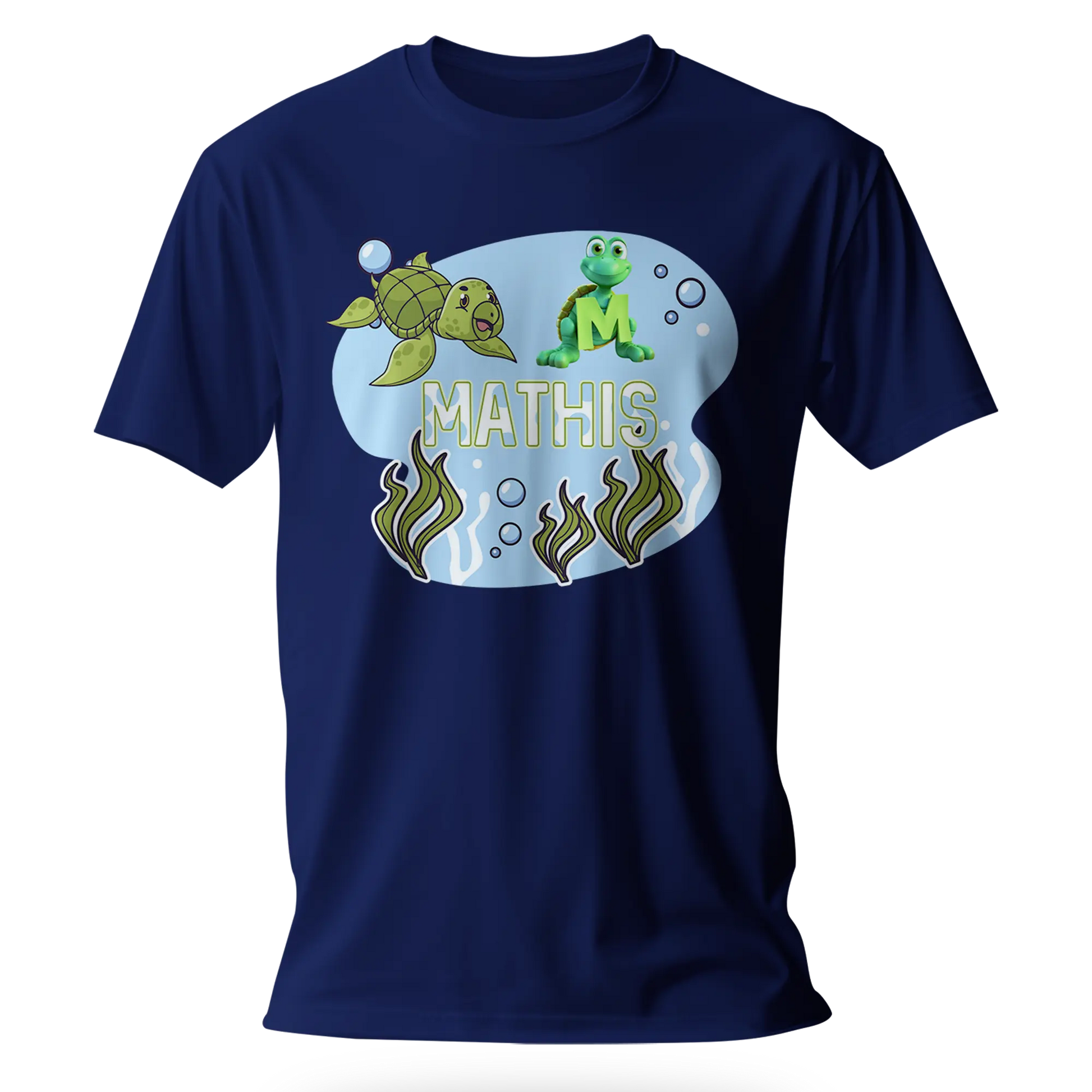 T-Shirt Personnalisé Garçon Tortue Sous - Marine & Fond Marin - Initiale et Prénom - MiniLook