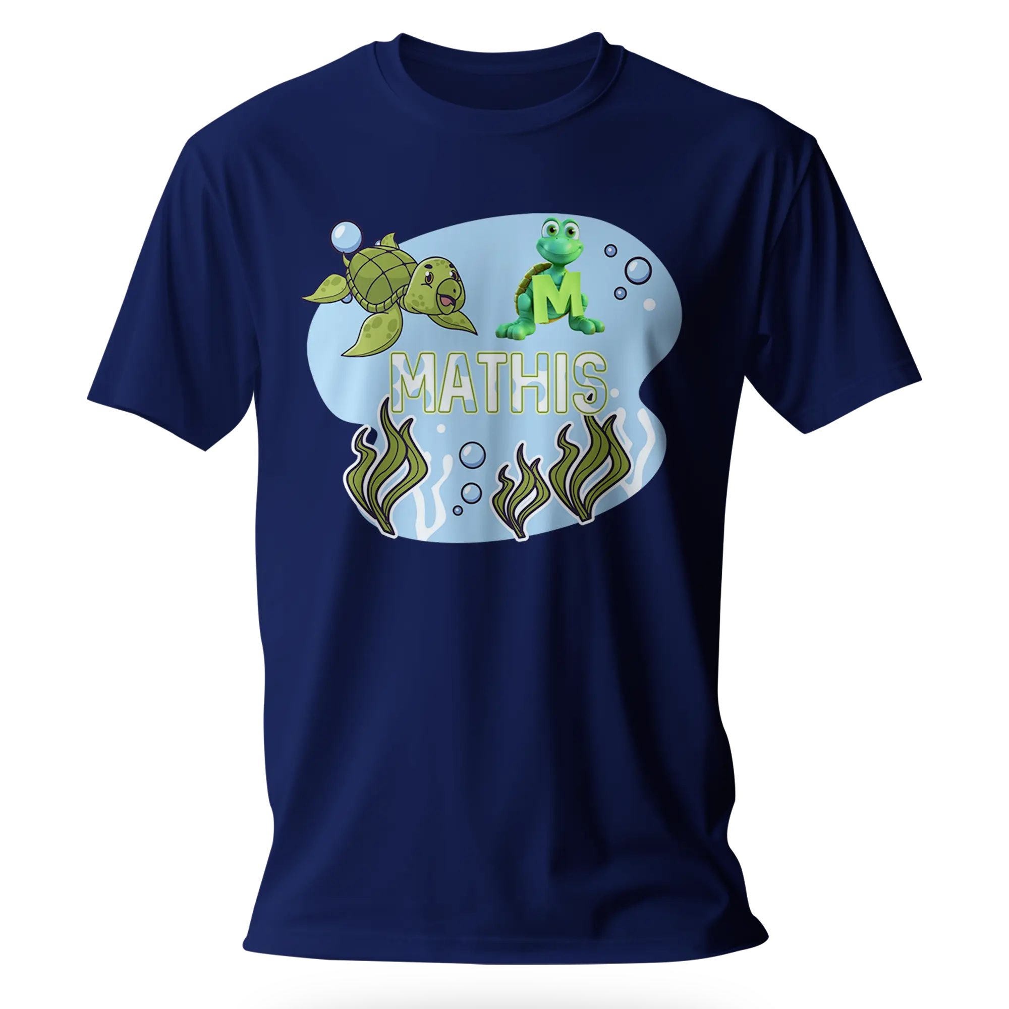 T-Shirt Personnalisé Garçon Tortue Sous - Marine & Fond Marin - Initiale et Prénom - MiniLook