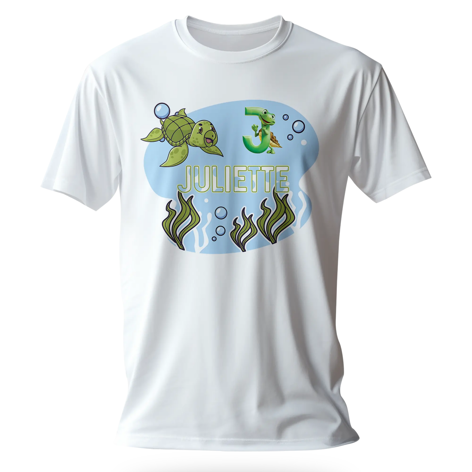 T-Shirt Personnalisé Tortue Sous - Marine & Fond Marin - Initiale et Prénom - MiniLook