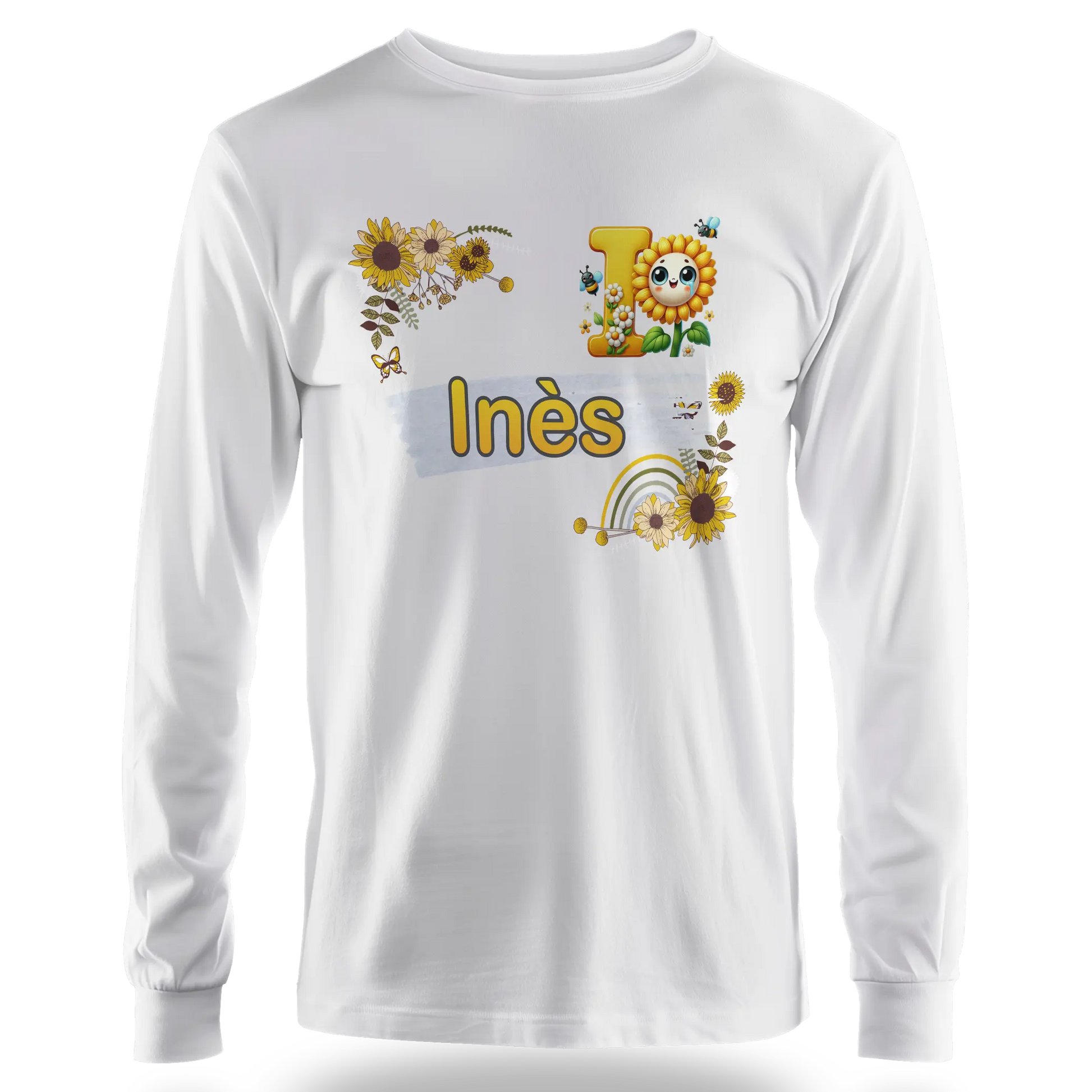 T-Shirt Personnalisé Tournesol avec Motif Visage - Prénom et Initiale - MiniLook