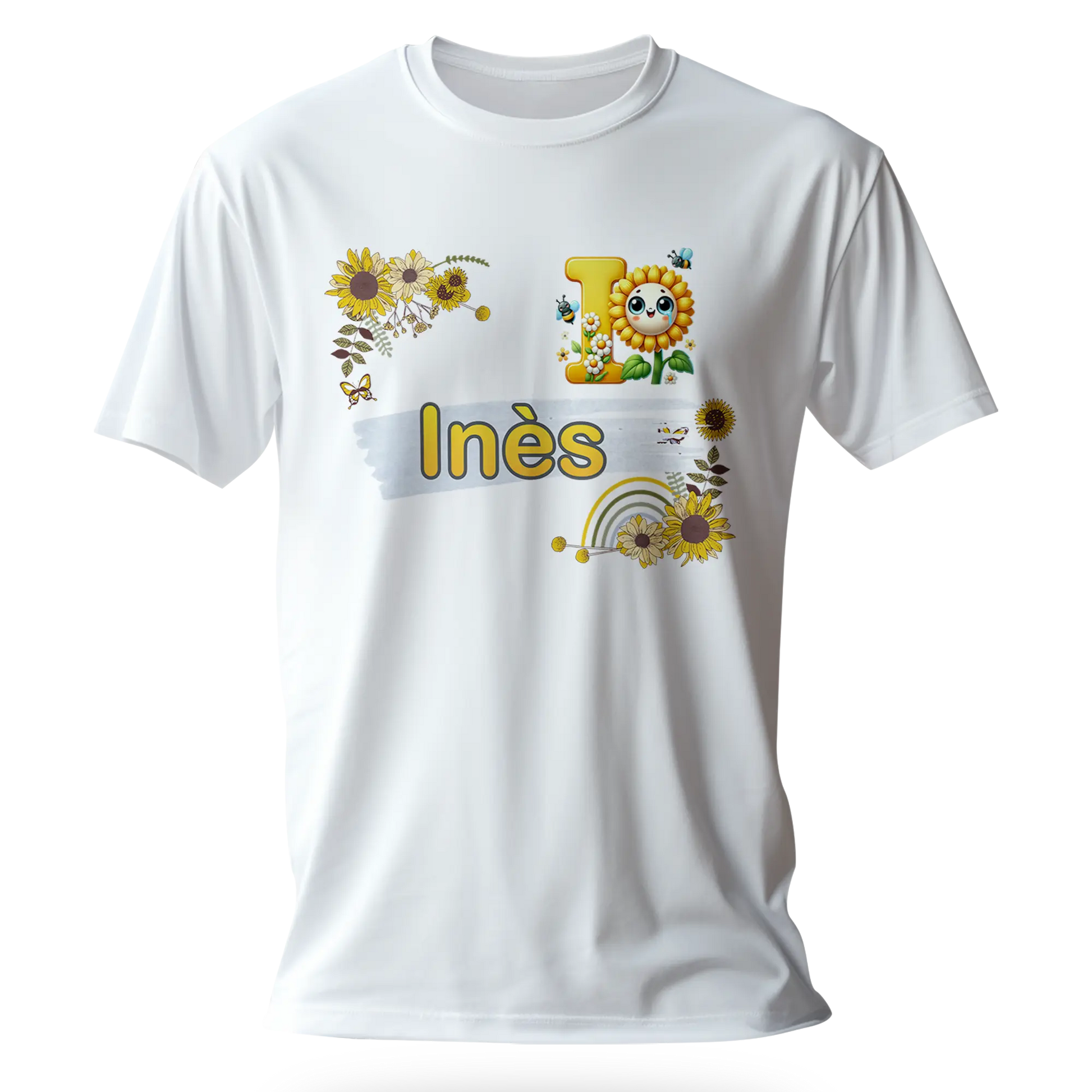 T-Shirt Personnalisé Tournesol avec Motif Visage - Prénom et Initiale - MiniLook