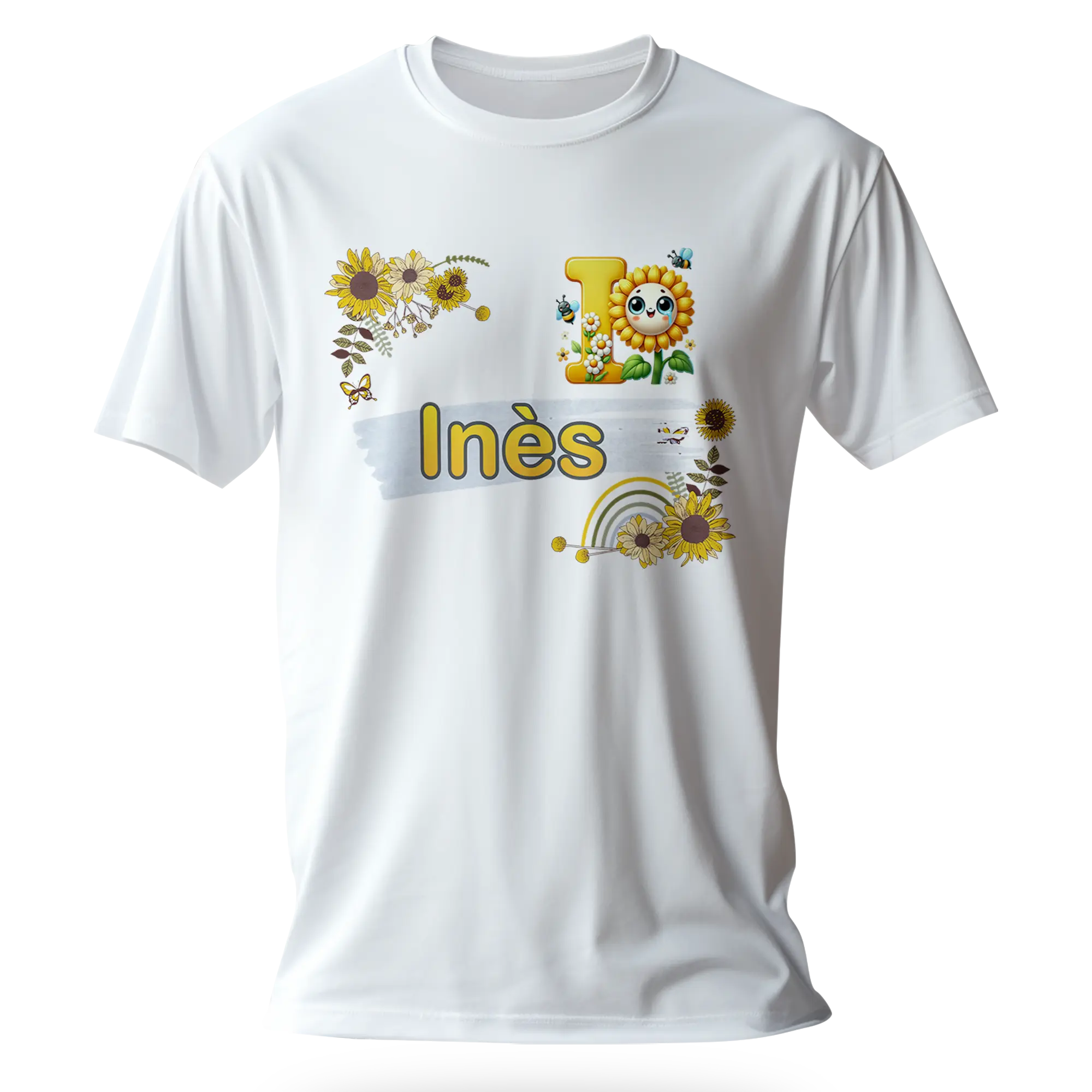 T-Shirt Personnalisé Tournesol avec Motif Visage - Prénom et Initiale - MiniLook