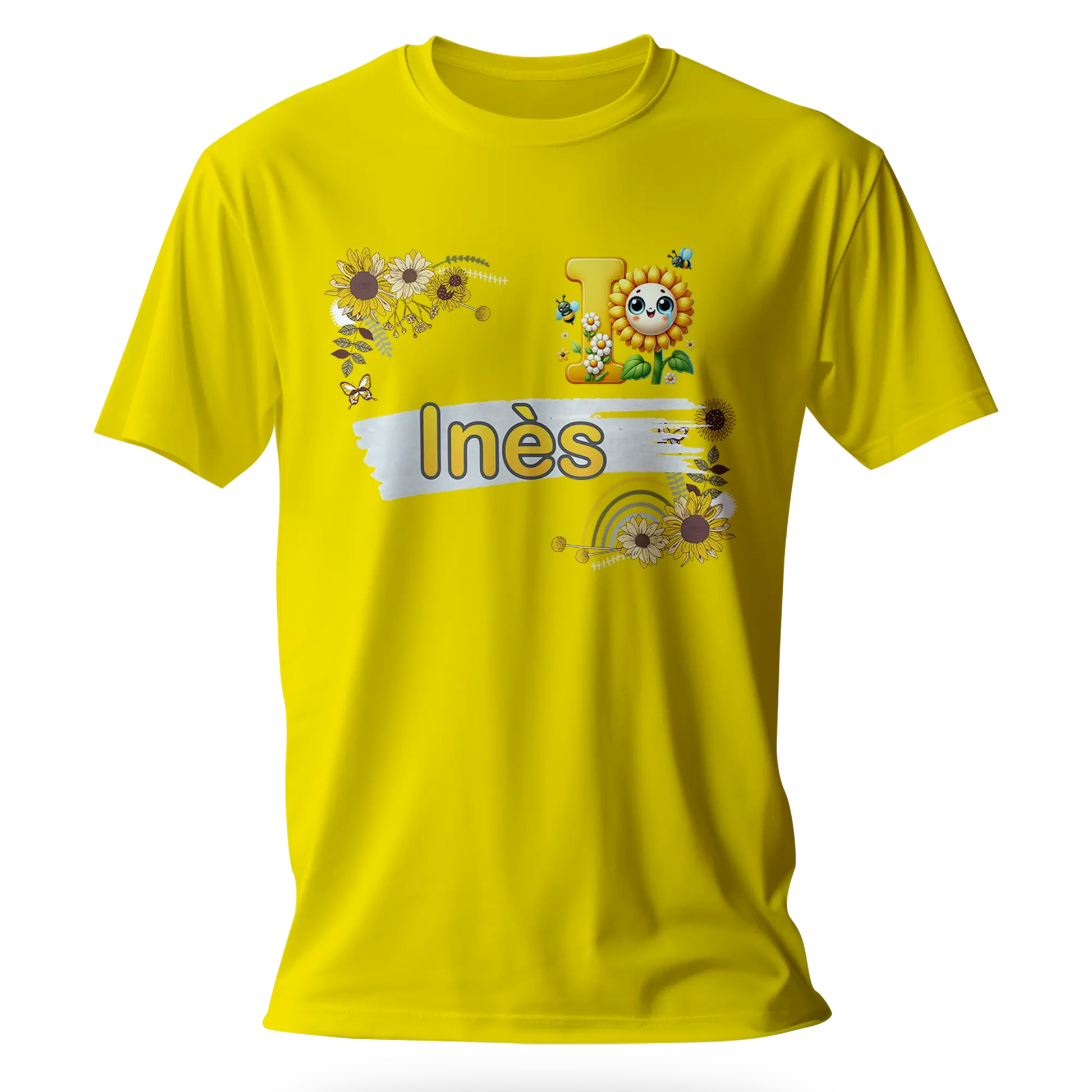 T-Shirt Personnalisé Tournesol avec Motif Visage - Prénom et Initiale - MiniLook