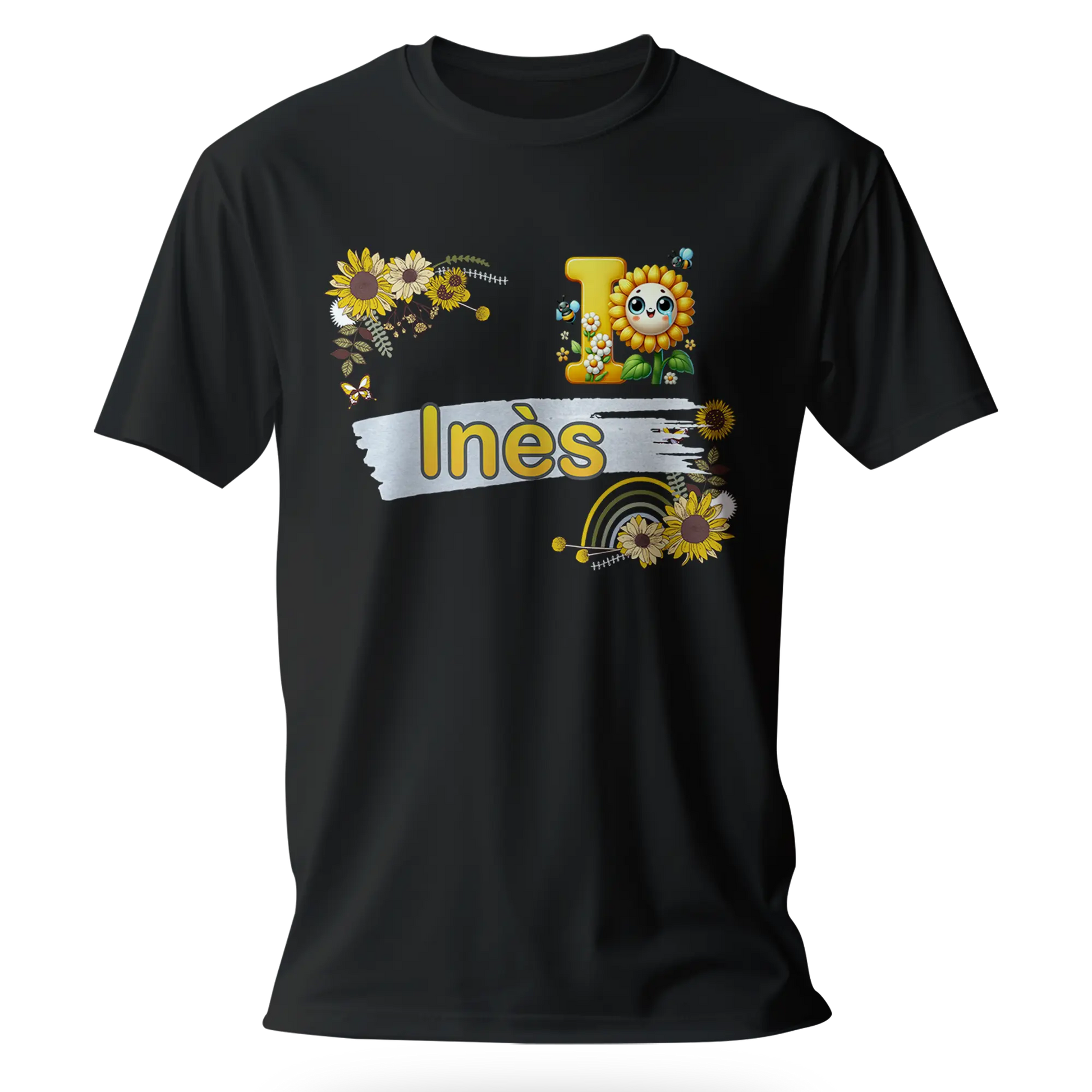 T-Shirt Personnalisé Tournesol avec Motif Visage - Prénom et Initiale - MiniLook