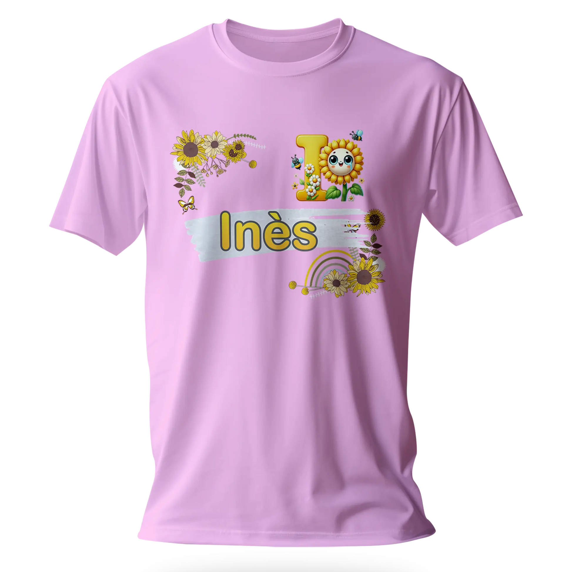 T-Shirt Personnalisé Tournesol avec Motif Visage - Prénom et Initiale - MiniLook