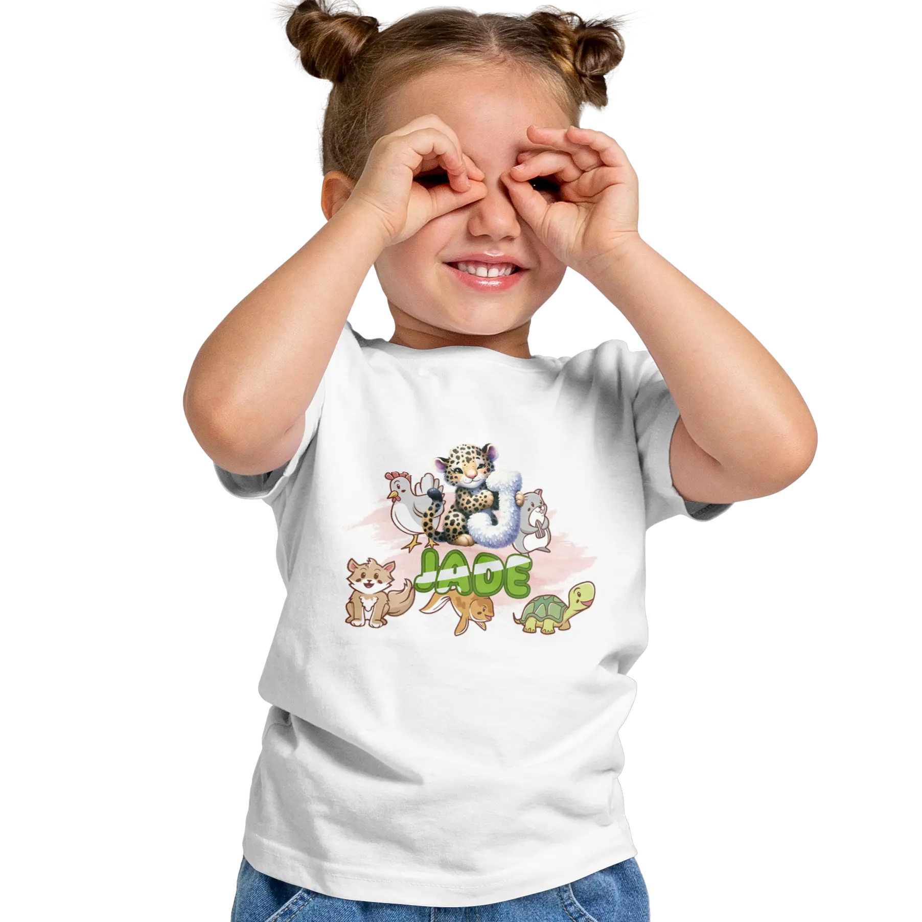 T-shirt personnalisé pour bébé avec police d'animaux et dessin animé pour fille - Initiale et prénom - MiniLook