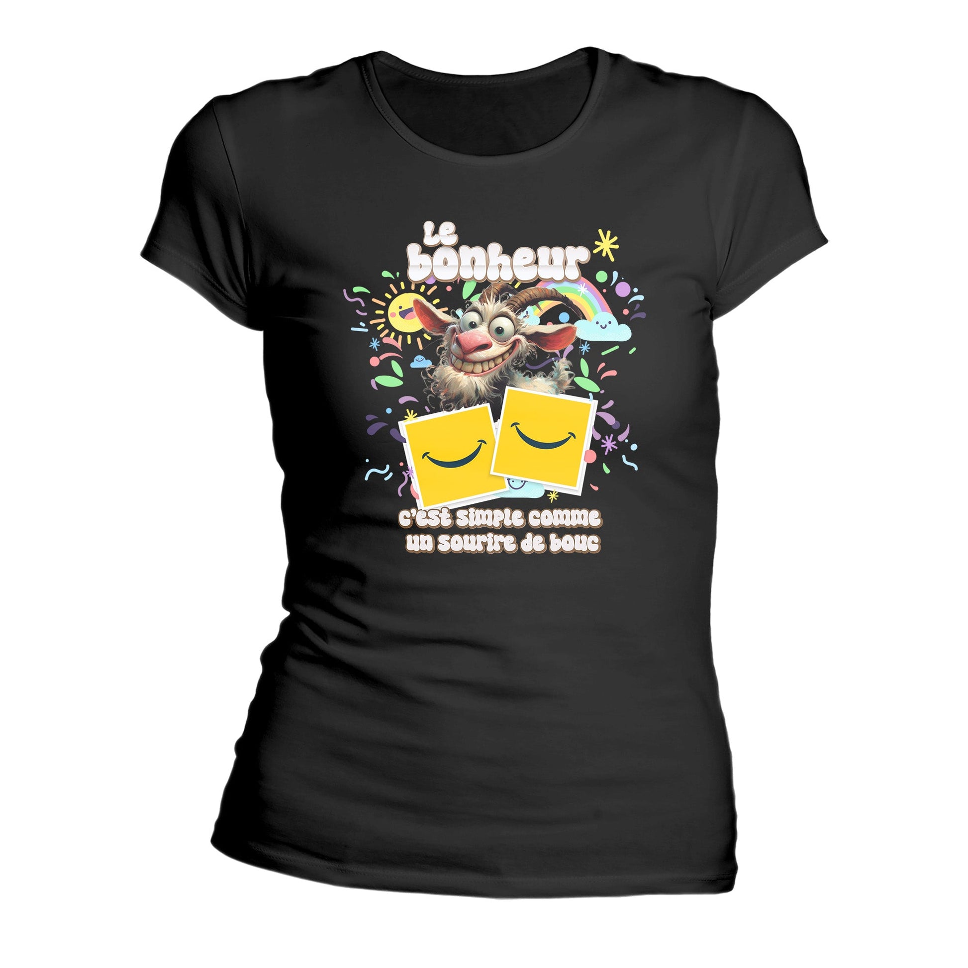 T-Shirt Design Humour Personnalisé - Le bonheur, c’est simple comme un sourire de bouc - MiniLook