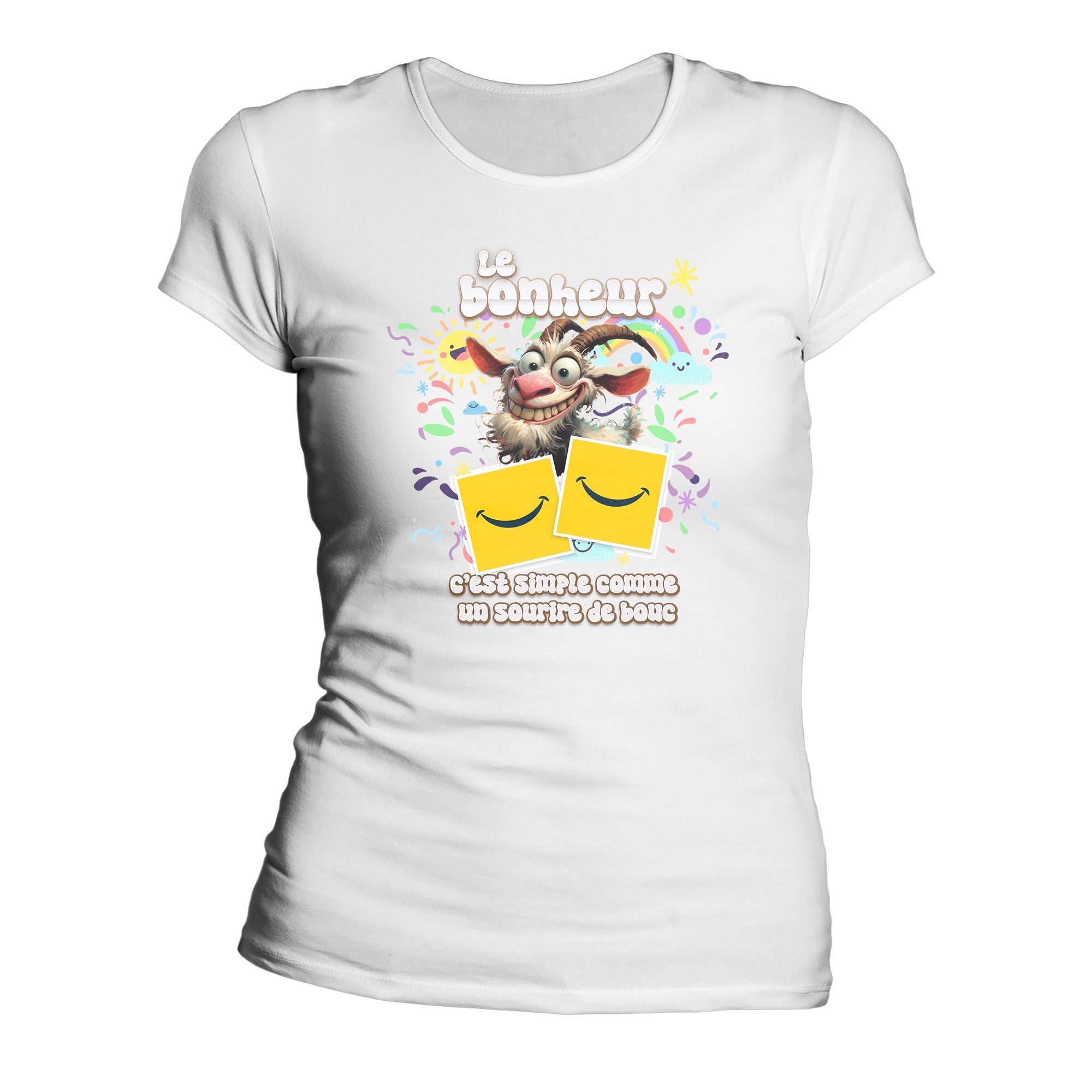 T-Shirt Design Humour Personnalisé - Le bonheur, c’est simple comme un sourire de bouc - MiniLook