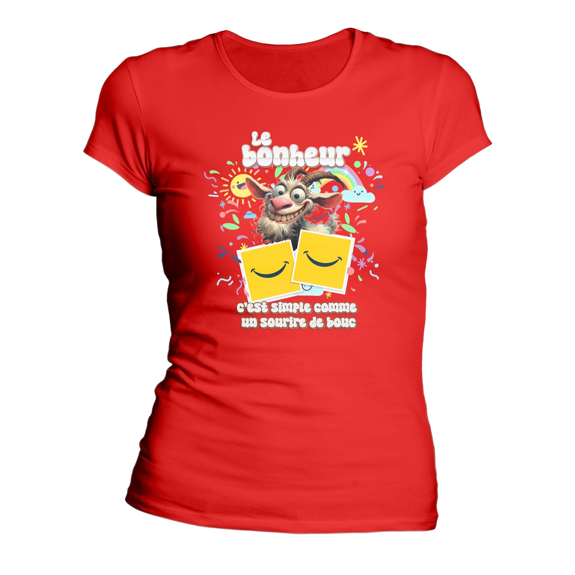 T-Shirt Design Humour Personnalisé - Le bonheur, c’est simple comme un sourire de bouc - MiniLook