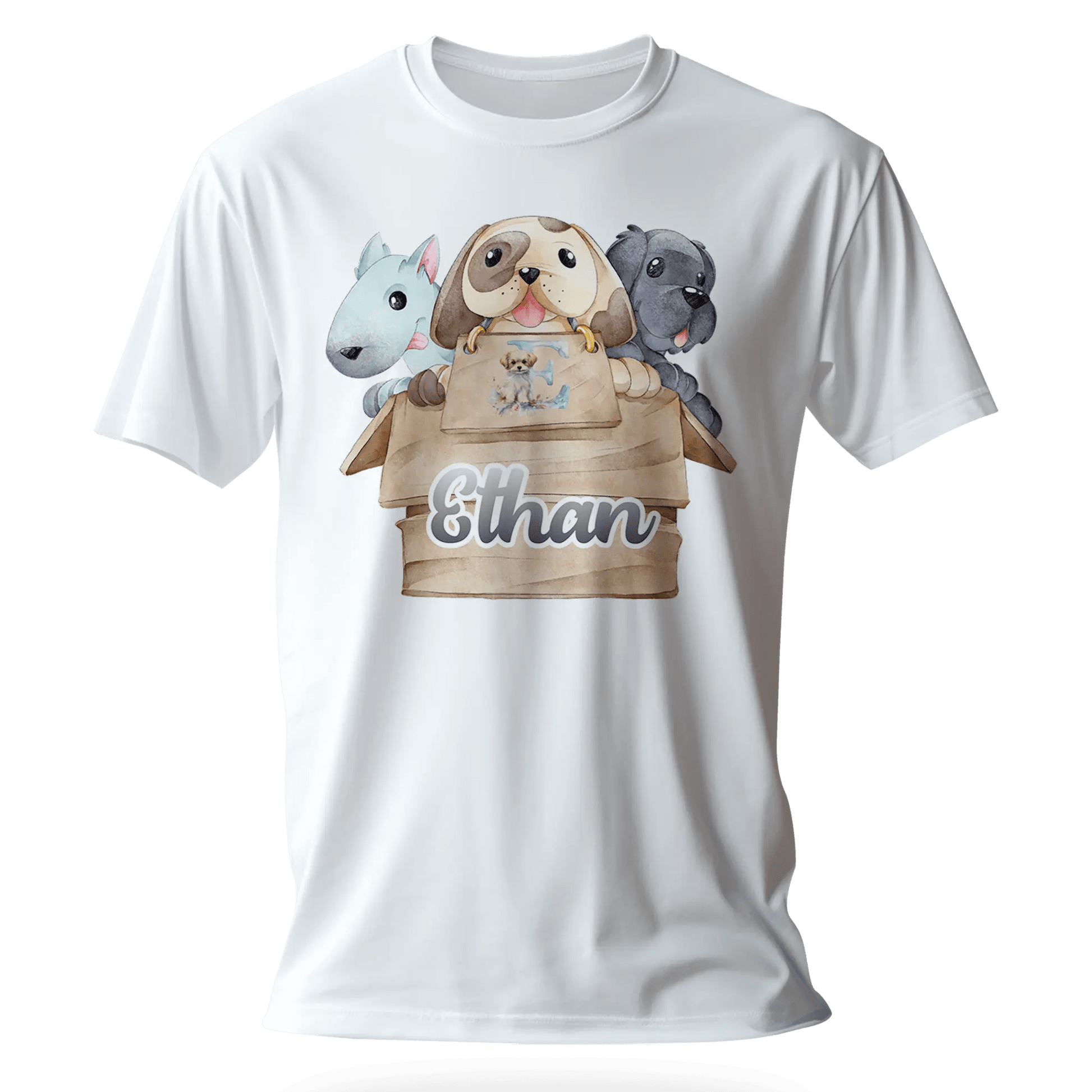 T-Shirt Personnalisé 3 Chiots Out of Box Design - Initiale et Prénom - MiniLook