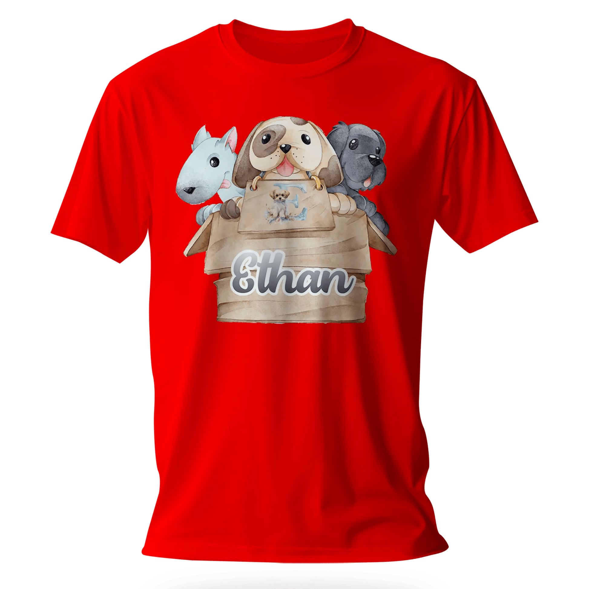 T-Shirt Personnalisé 3 Chiots Out of Box Design - Initiale et Prénom - MiniLook