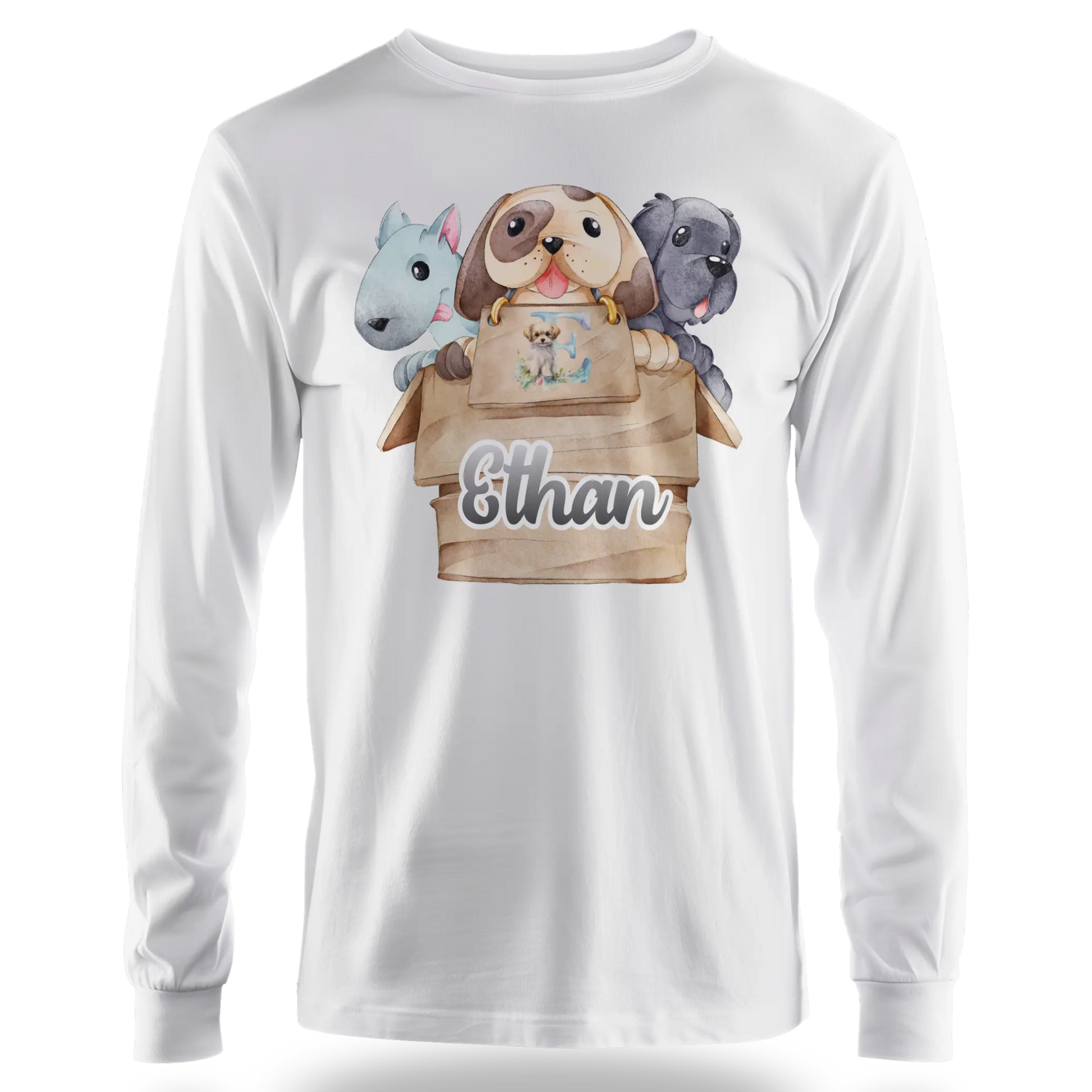 T-Shirt Personnalisé 3 Chiots Out of Box Design - Initiale et Prénom - MiniLook