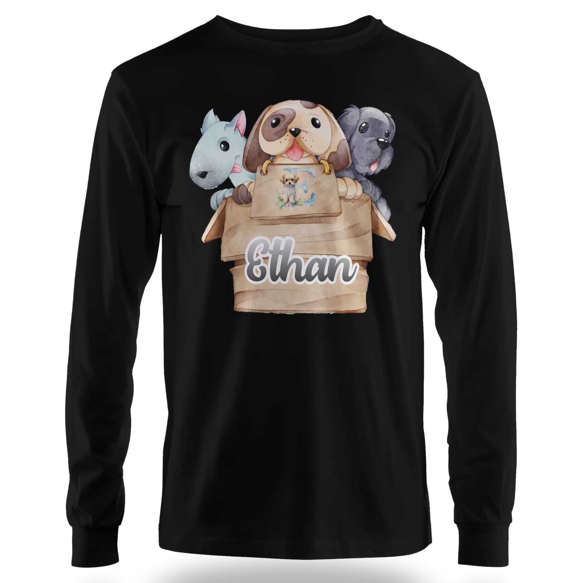 T-Shirt Personnalisé 3 Chiots Out of Box Design - Initiale et Prénom - MiniLook