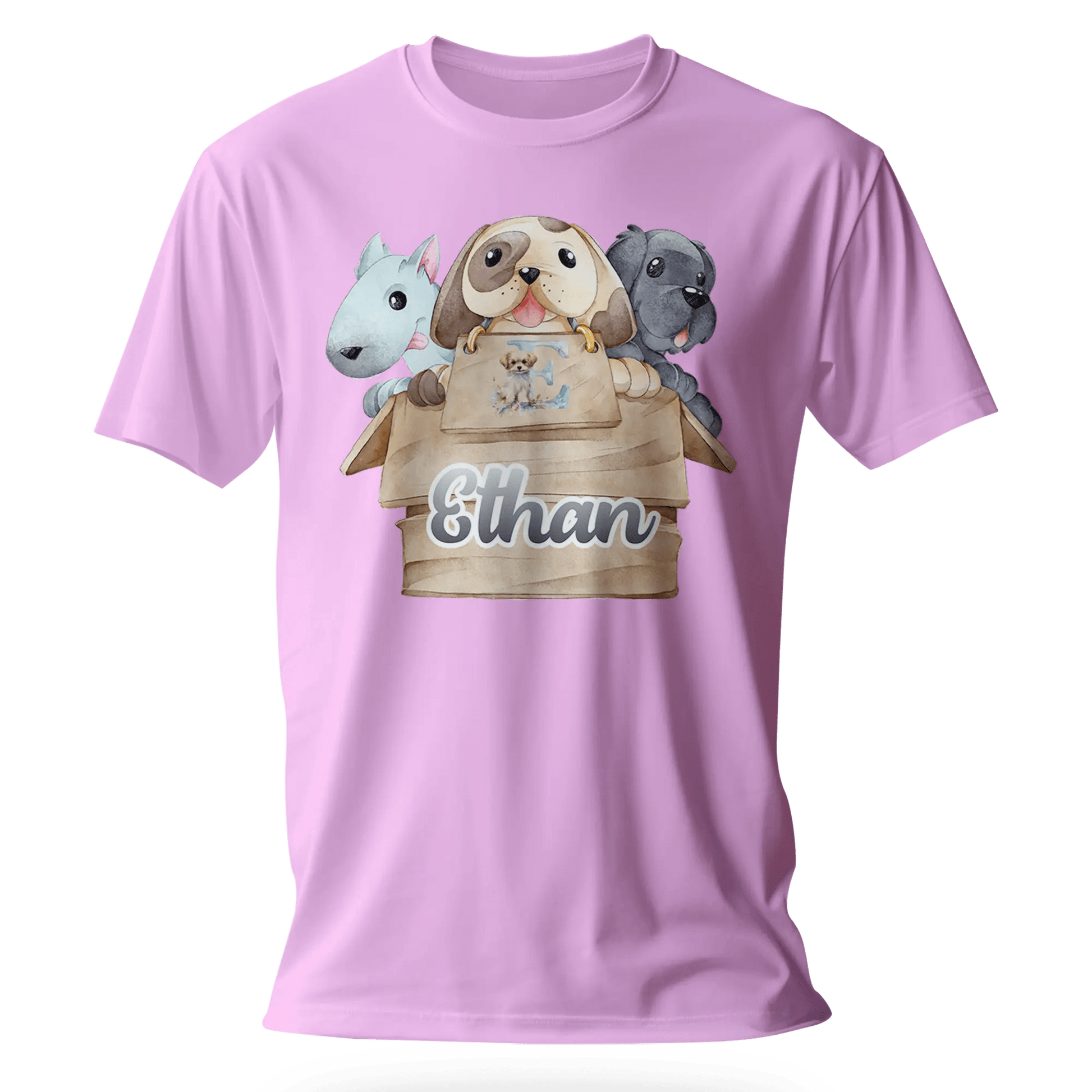 T-Shirt Personnalisé 3 Chiots Out of Box Design - Initiale et Prénom - MiniLook