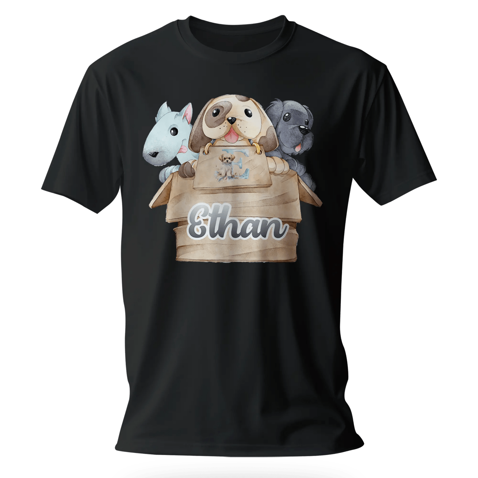 T-Shirt Personnalisé 3 Chiots Out of Box Design - Initiale et Prénom - MiniLook