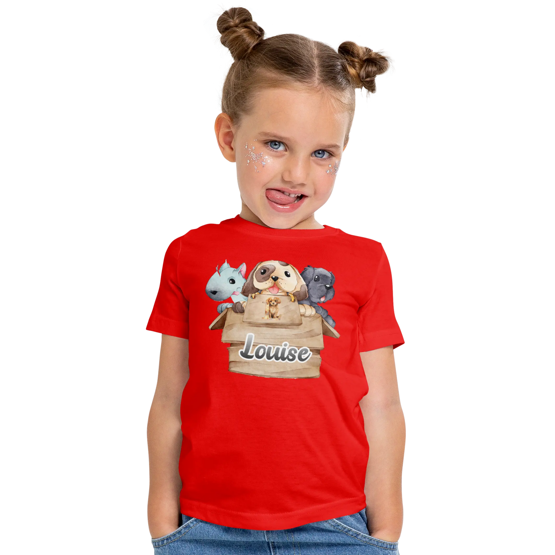 T-Shirt Personnalisé 3 Chiots Out of Box Design Pour Fille - Initiale et Prénom - MiniLook