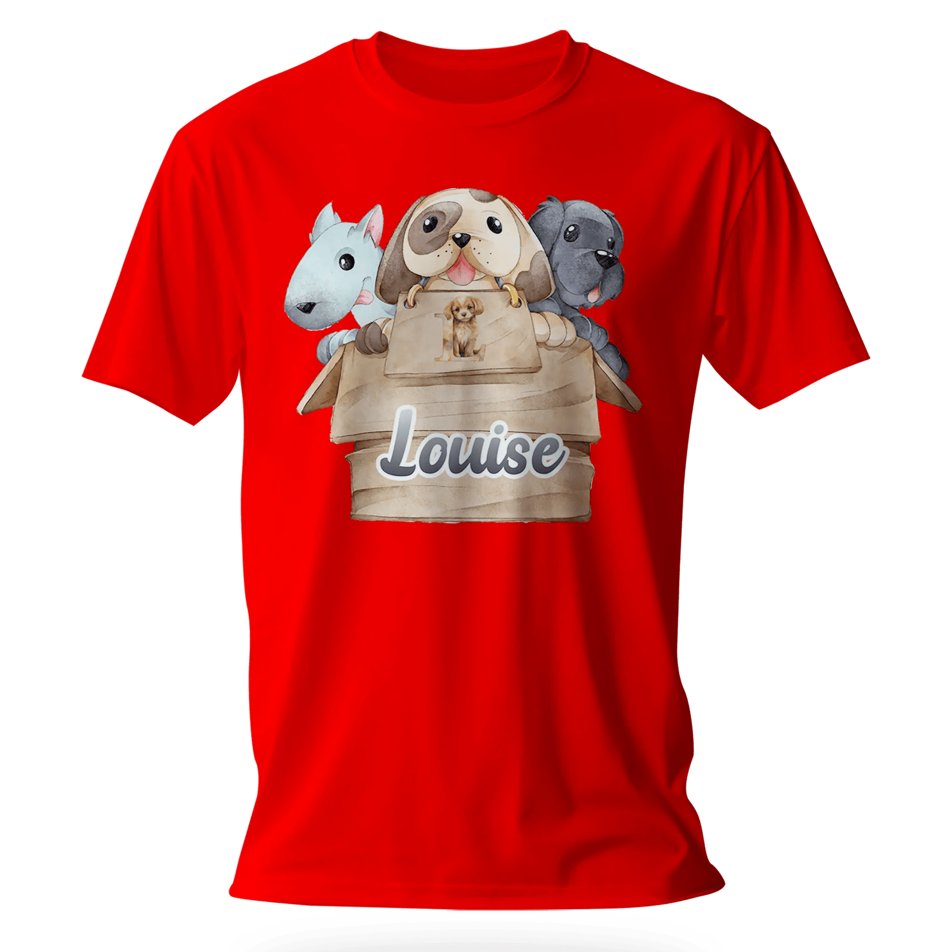 T-Shirt Personnalisé 3 Chiots Out of Box Design Pour Fille - Initiale et Prénom - MiniLook